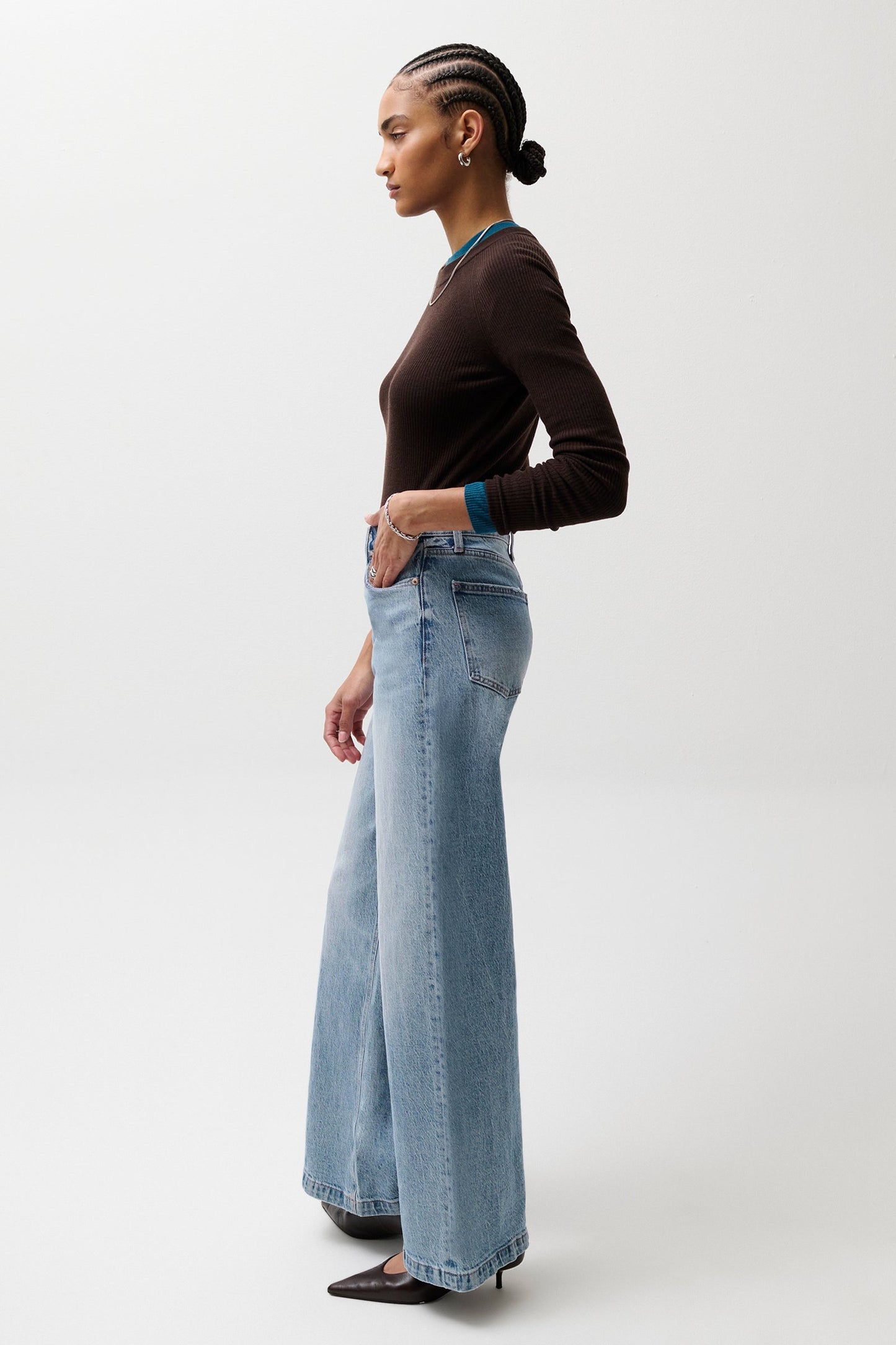 Allostudios – Lana Højtaljede Ultra Wide Leg Jeans - Støvet Himmelblå Denim