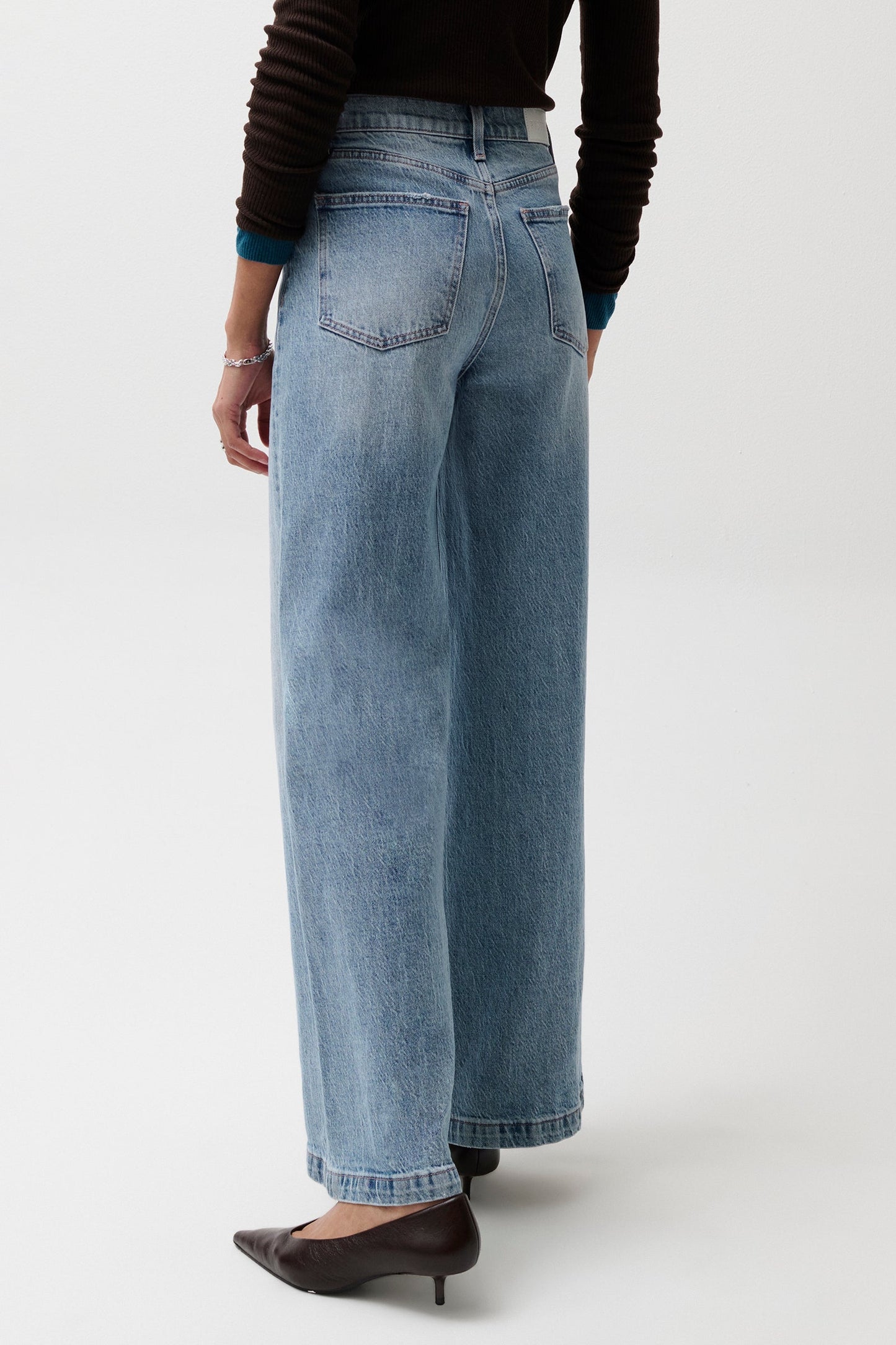 Allostudios – Lana Højtaljede Ultra Wide Leg Jeans - Støvet Himmelblå Denim