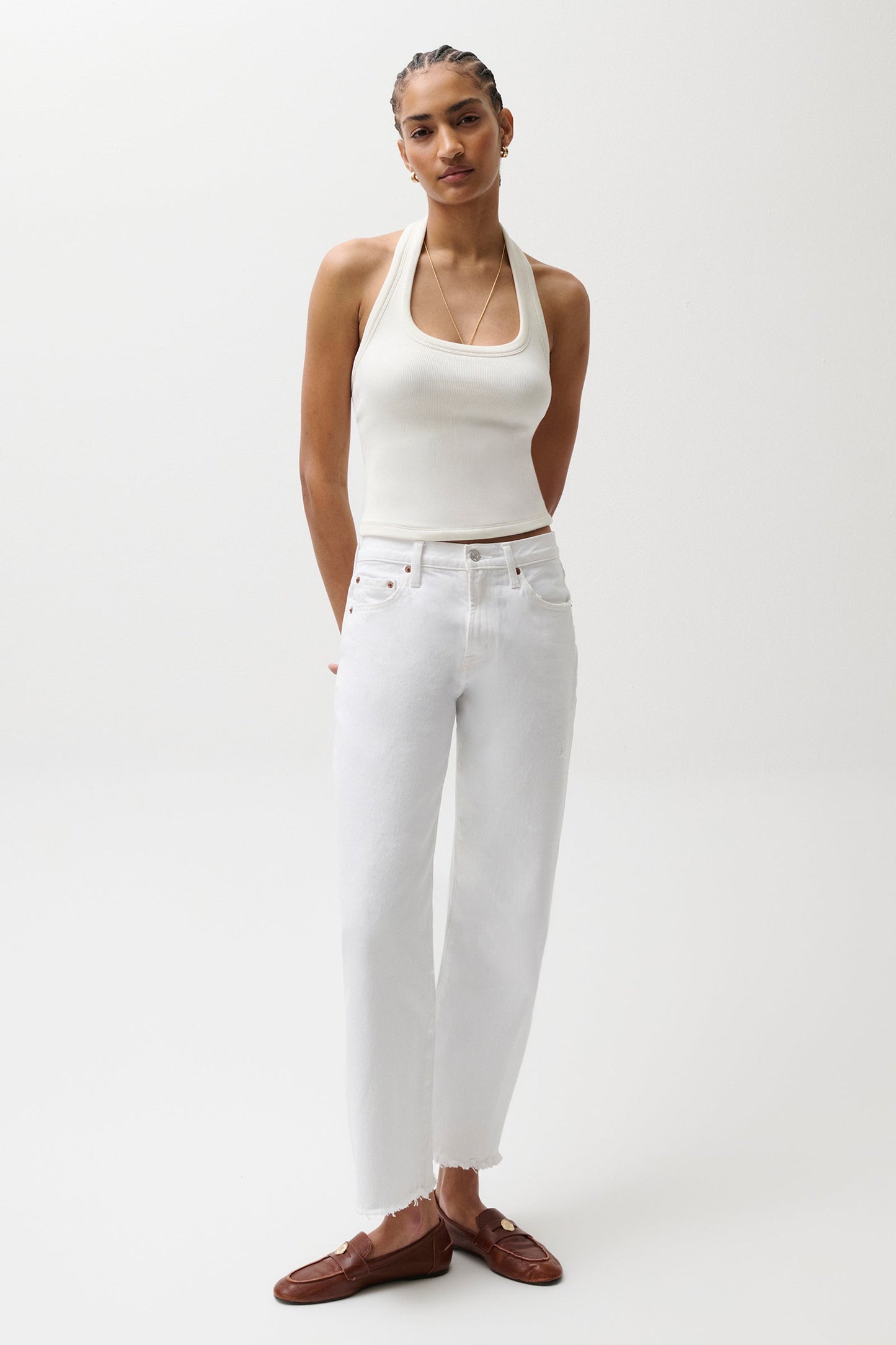 Allostudios – Lexi Mellemhøjtaljede Bowed Straight Jeans - Luxe Hvid Vintage
