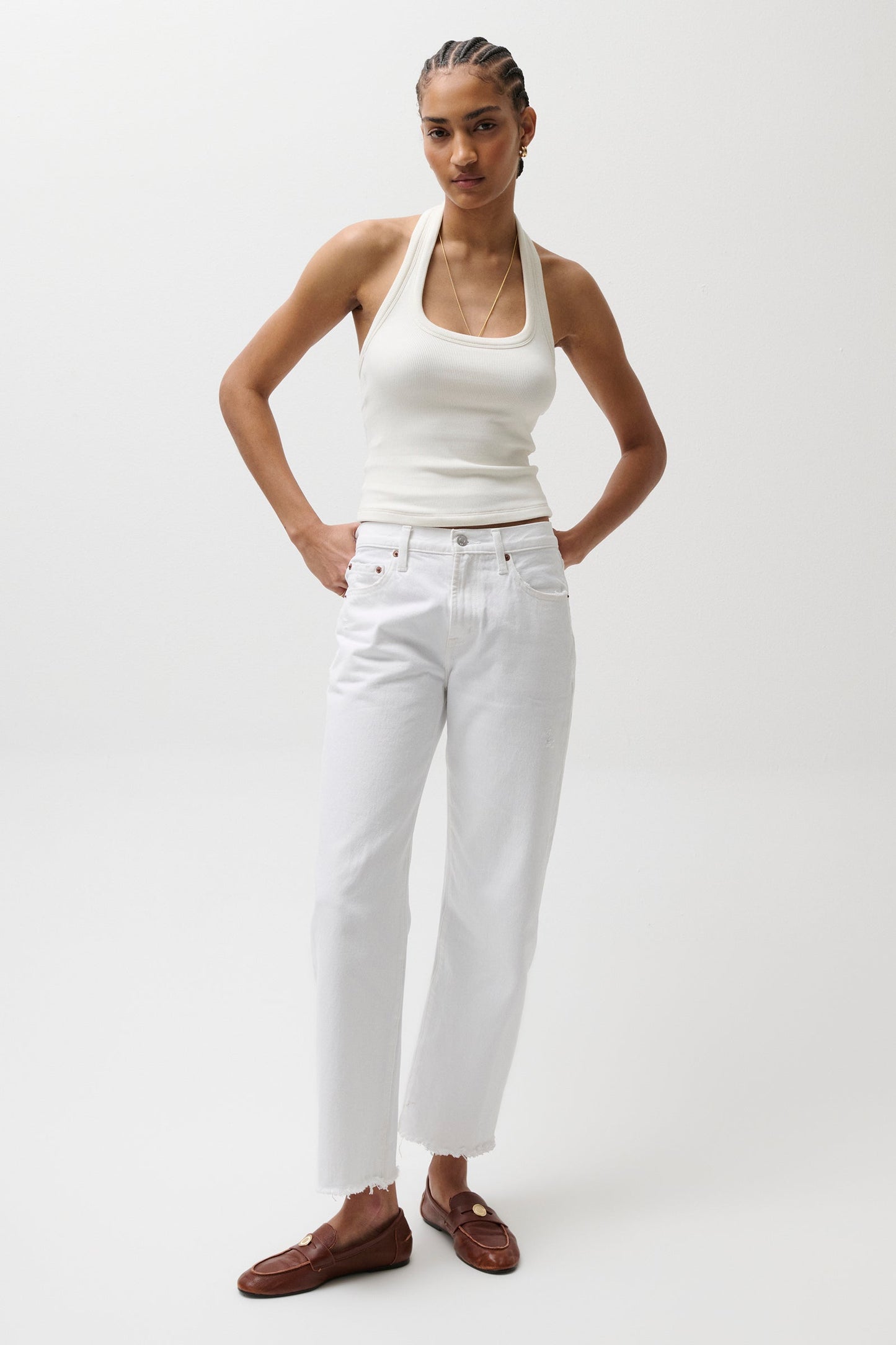 Allostudios – Lexi Mellemhøjtaljede Bowed Straight Jeans - Luxe Hvid Vintage