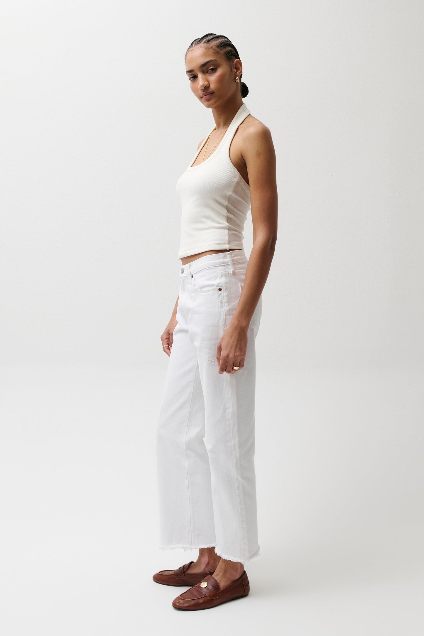 Allostudios – Lexi Mellemhøjtaljede Bowed Straight Jeans - Luxe Hvid Vintage