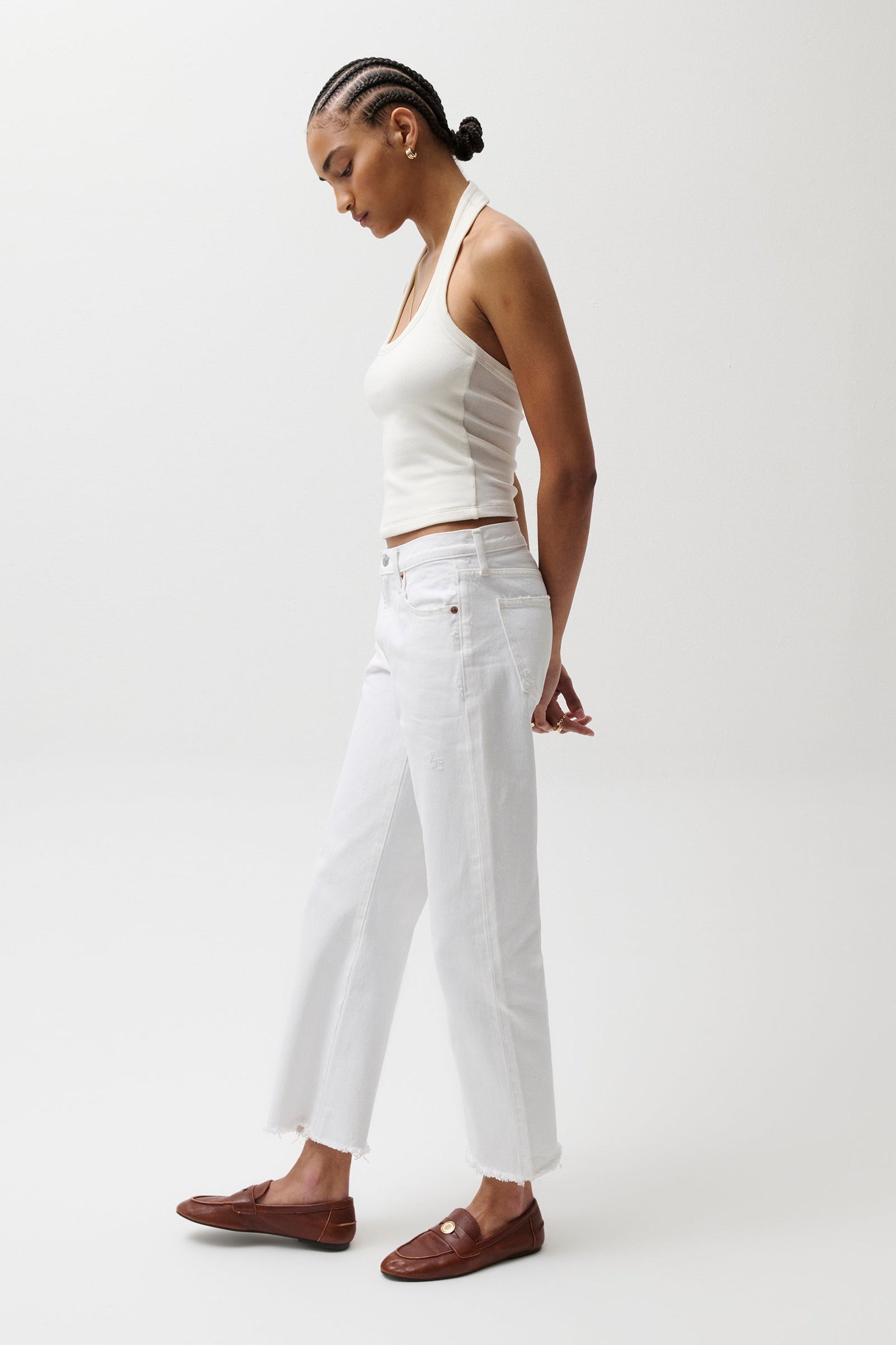 Allostudios – Lexi Mellemhøjtaljede Bowed Straight Jeans - Luxe Hvid Vintage