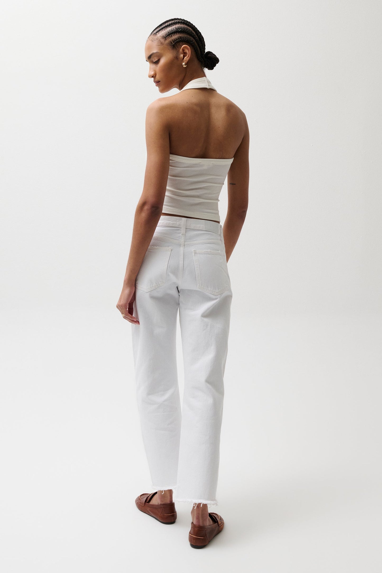 Allostudios – Lexi Mellemhøjtaljede Bowed Straight Jeans - Luxe Hvid Vintage
