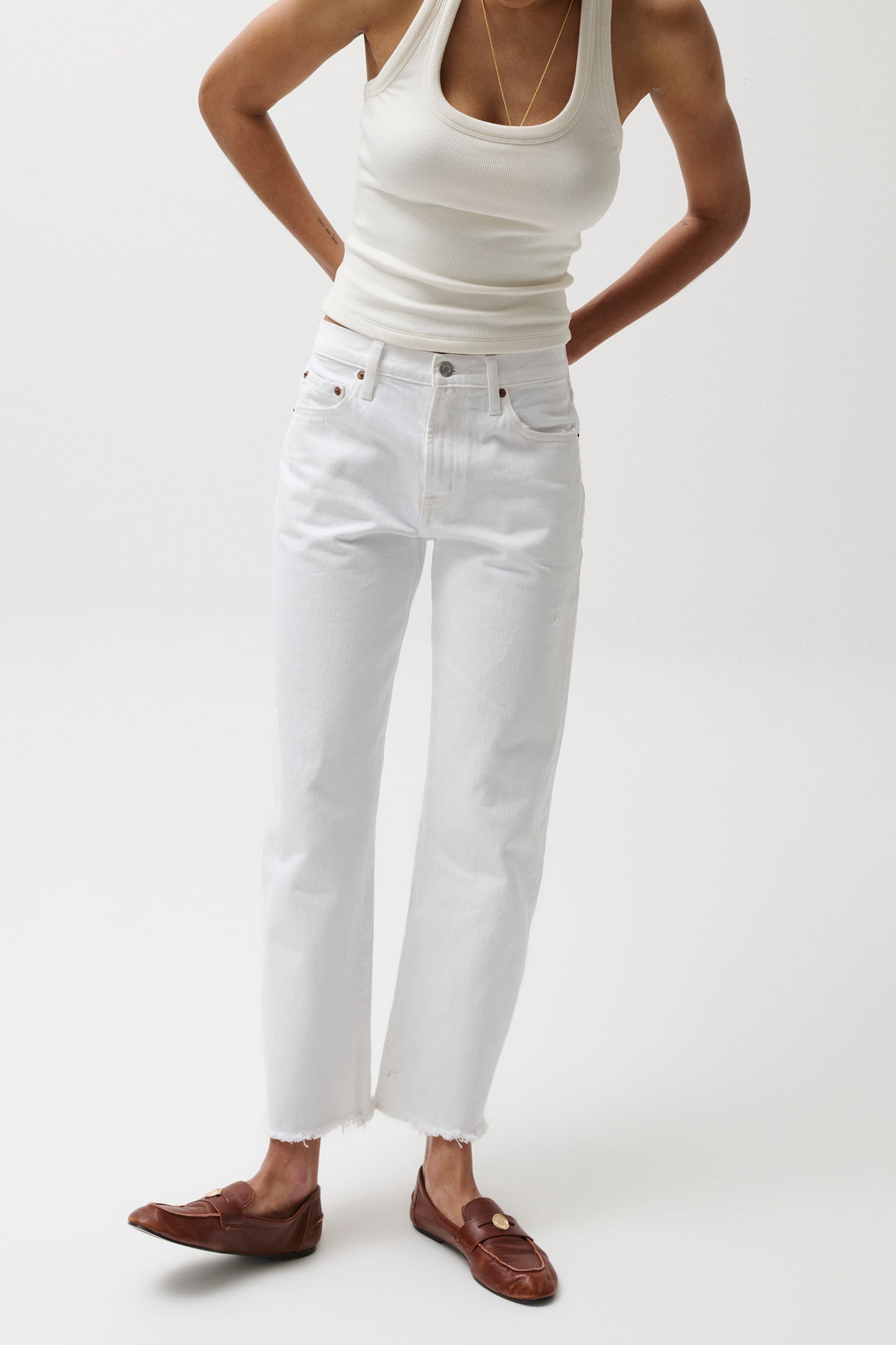 Allostudios – Lexi Mellemhøjtaljede Bowed Straight Jeans - Luxe Hvid Vintage