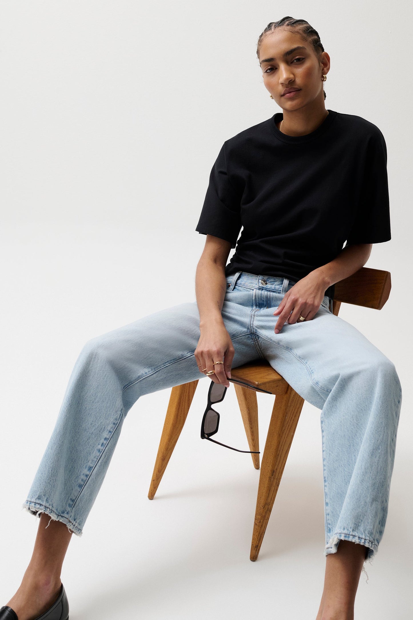 Allostudios Lexi Mid Rise Bowed Straight Jeans - Vintage Mellemblå