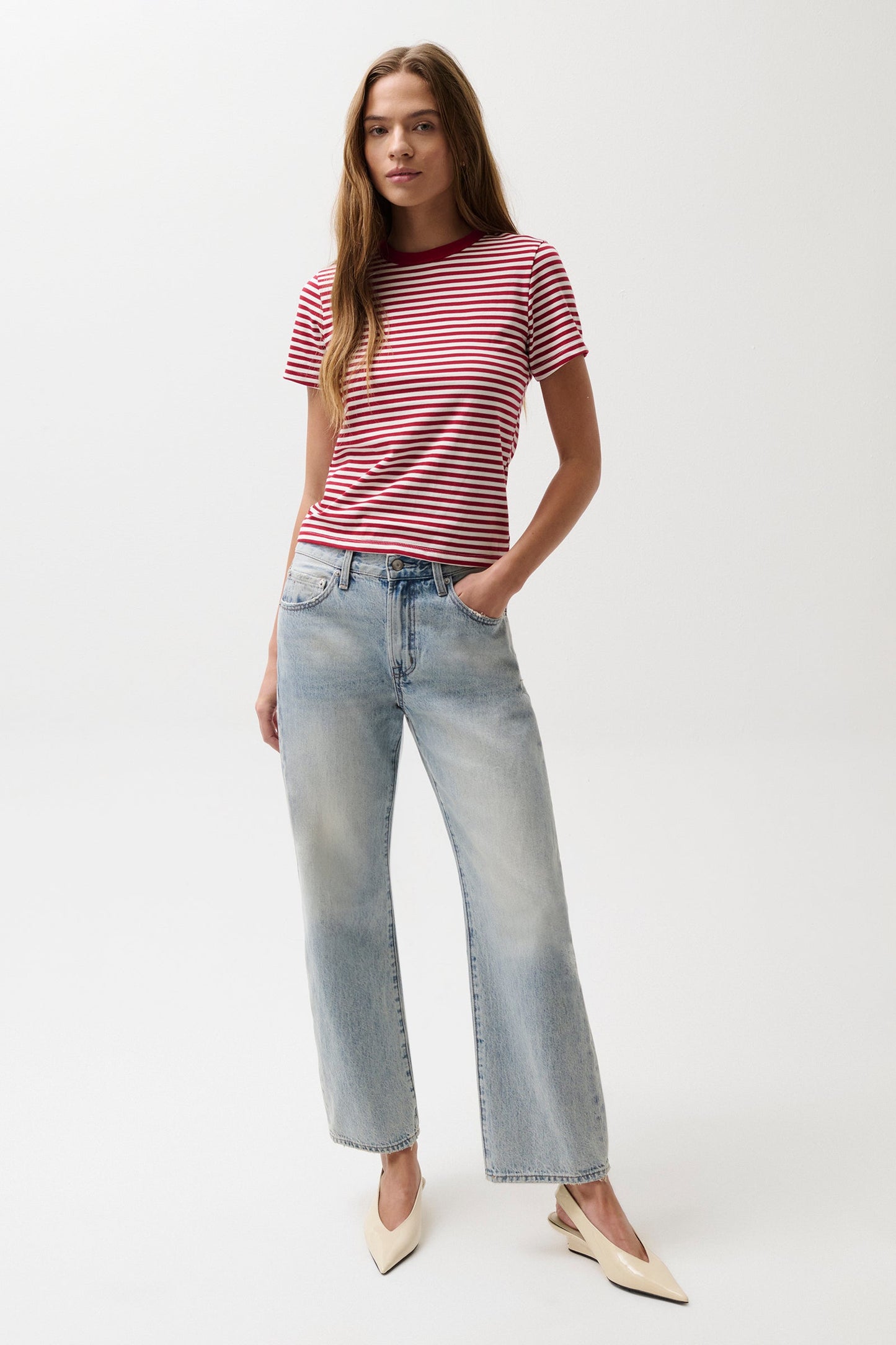 Allostudios – Lexi Mellemhøjtaljede Bueformede Lige Jeans - Lyseblå