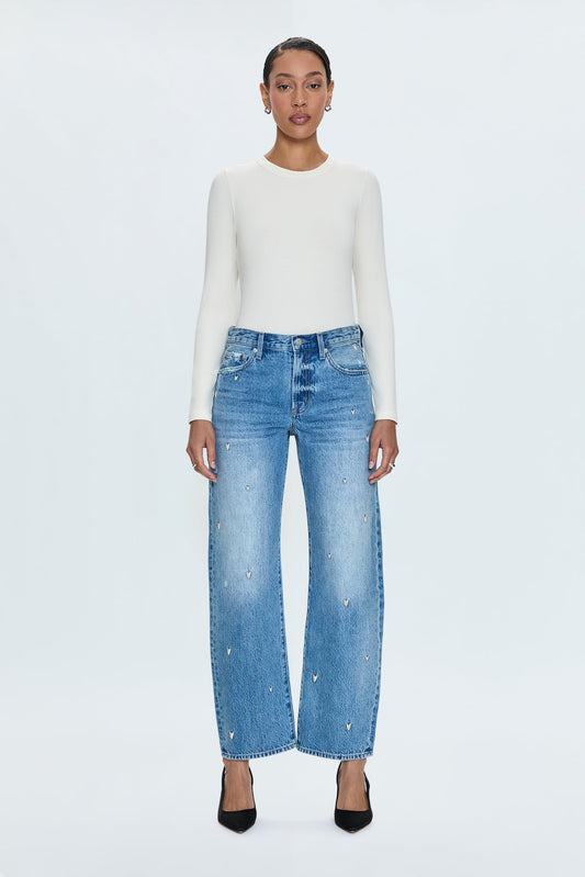 Allostudios Lexi Mid Rise Bowed Straight Jeans - Lys Vintageblå