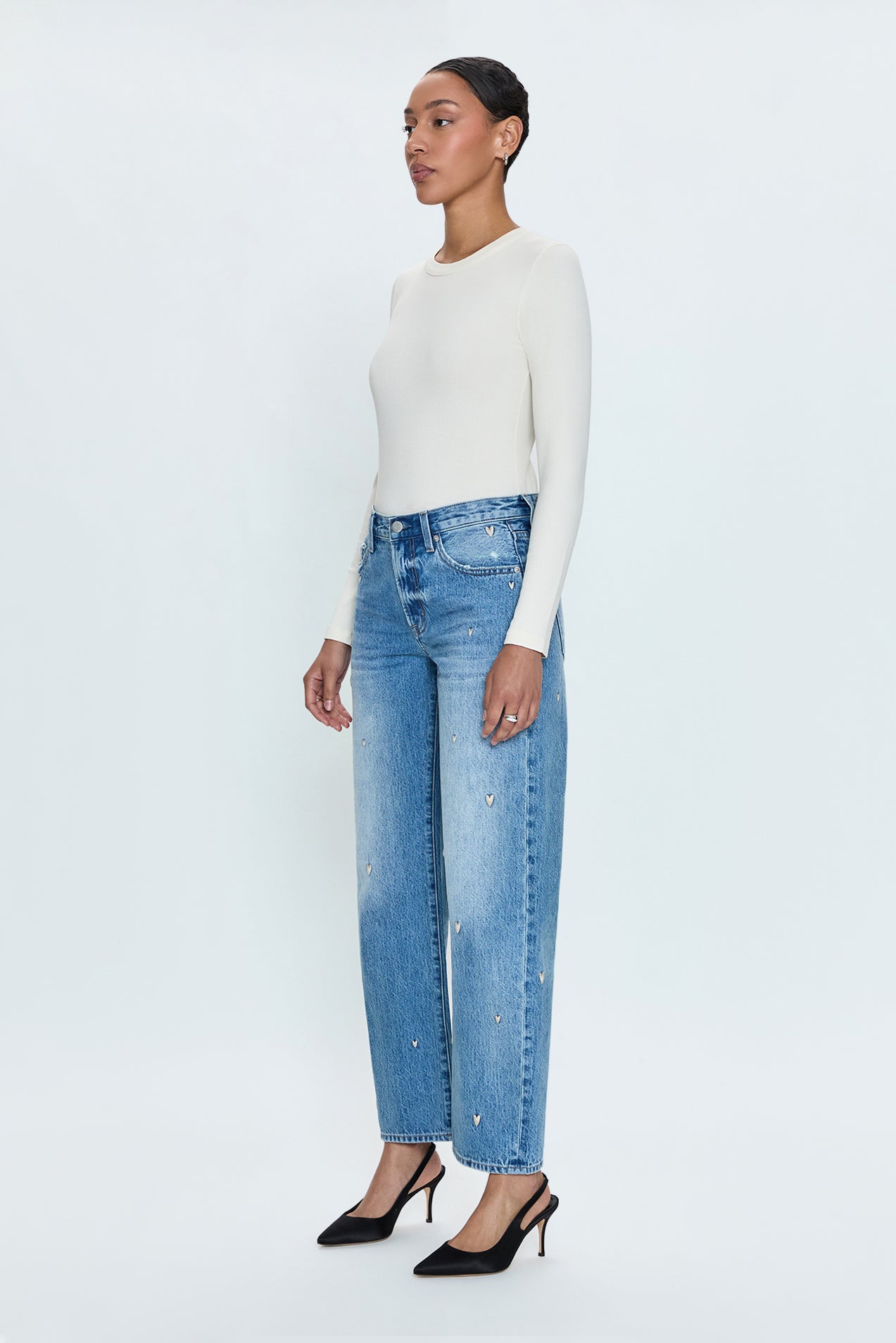 Allostudios Lexi Mid Rise Bowed Straight Jeans - Lys Vintageblå