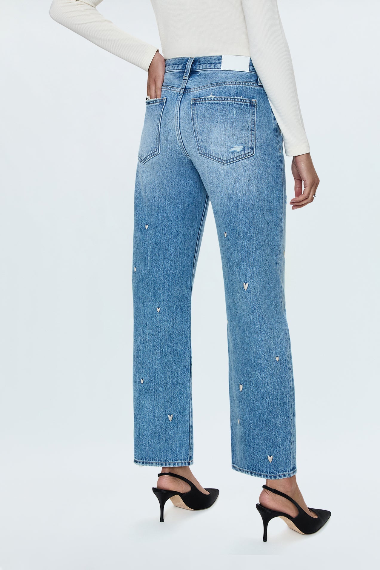 Allostudios Lexi Mid Rise Bowed Straight Jeans - Lys Vintageblå