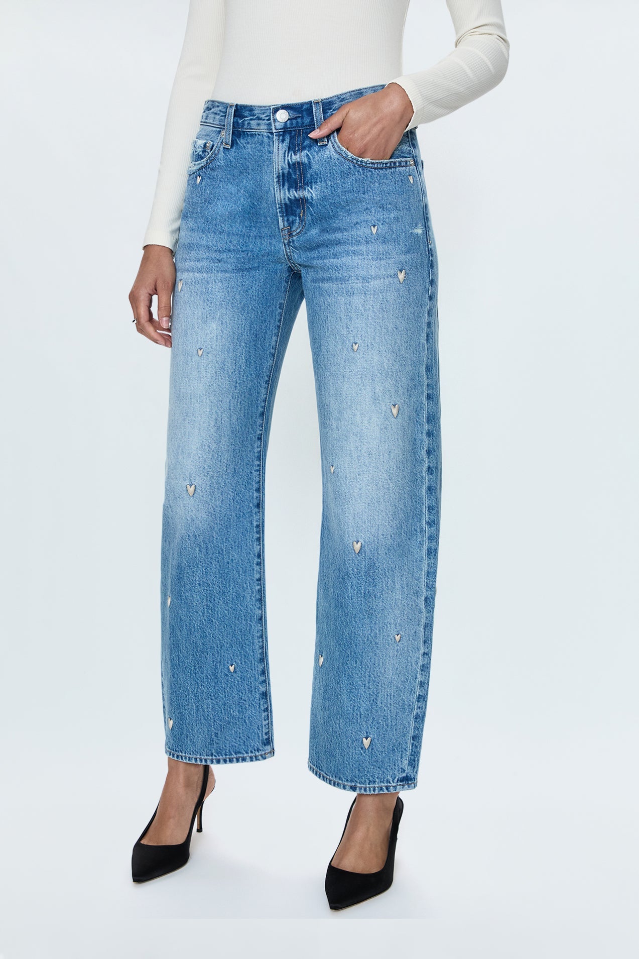Allostudios Lexi Mid Rise Bowed Straight Jeans - Lys Vintageblå