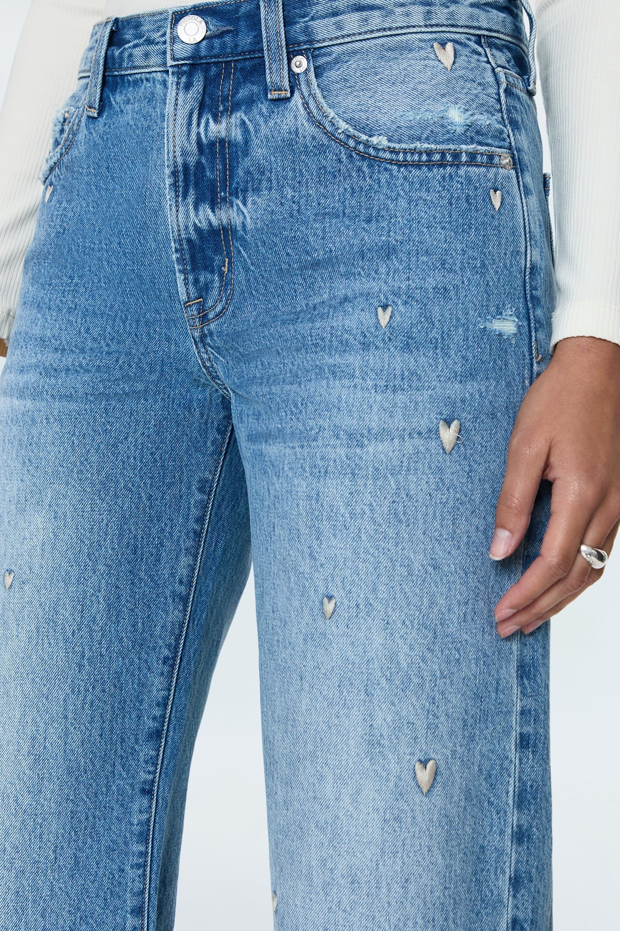 Allostudios Lexi Mid Rise Bowed Straight Jeans - Lys Vintageblå