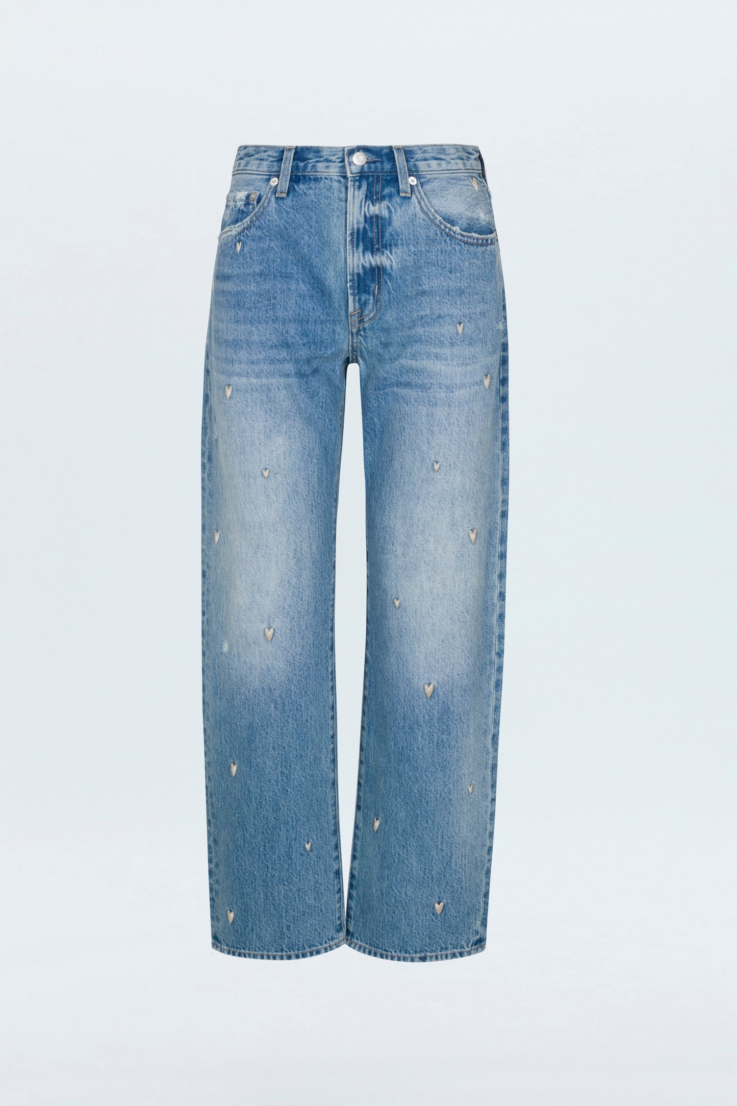 Allostudios Lexi Mid Rise Bowed Straight Jeans - Lys Vintageblå