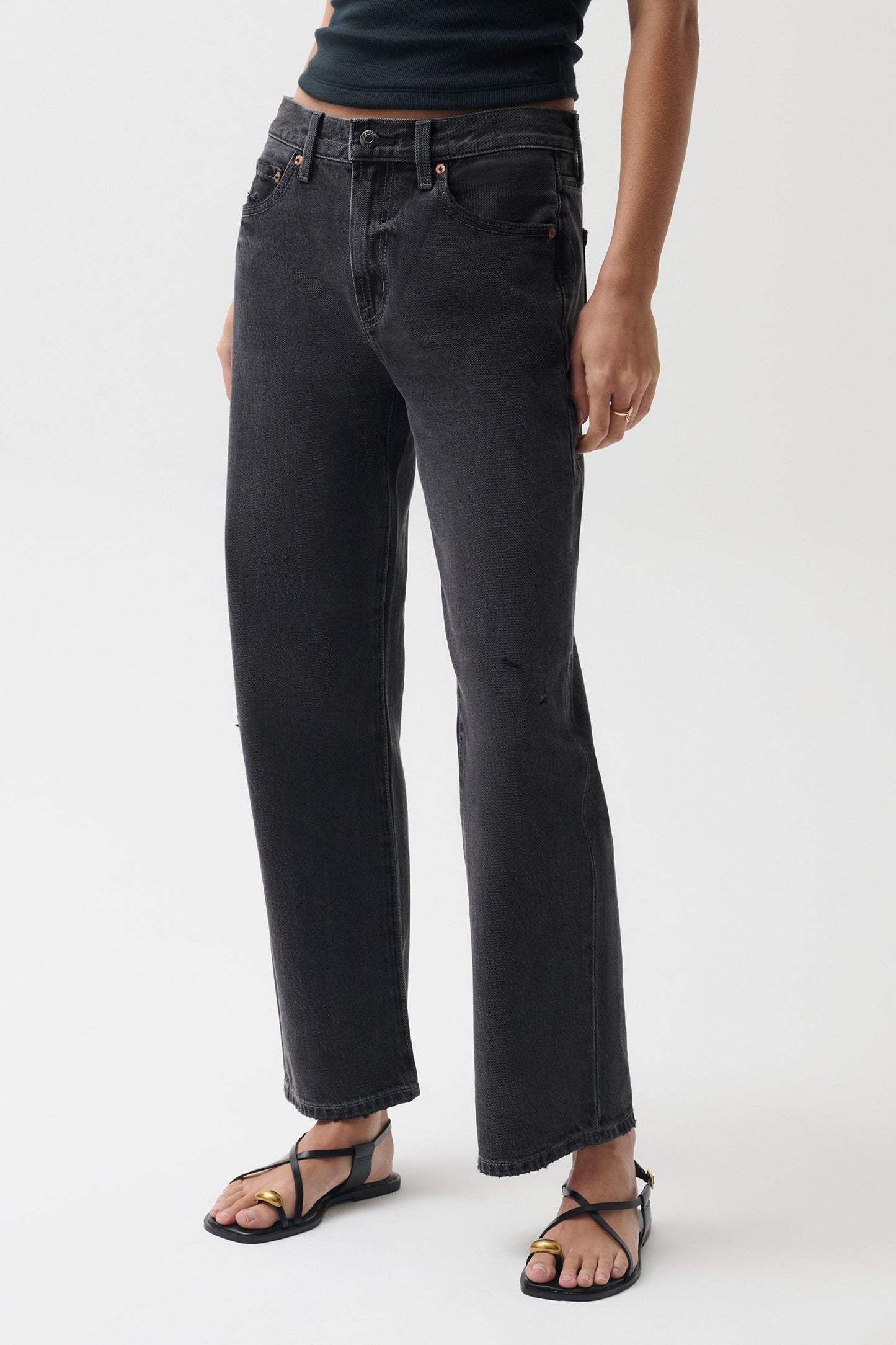 Allostudios – PETITE Lexi Bowed Straight Jeans - Vasket Sort Denim
