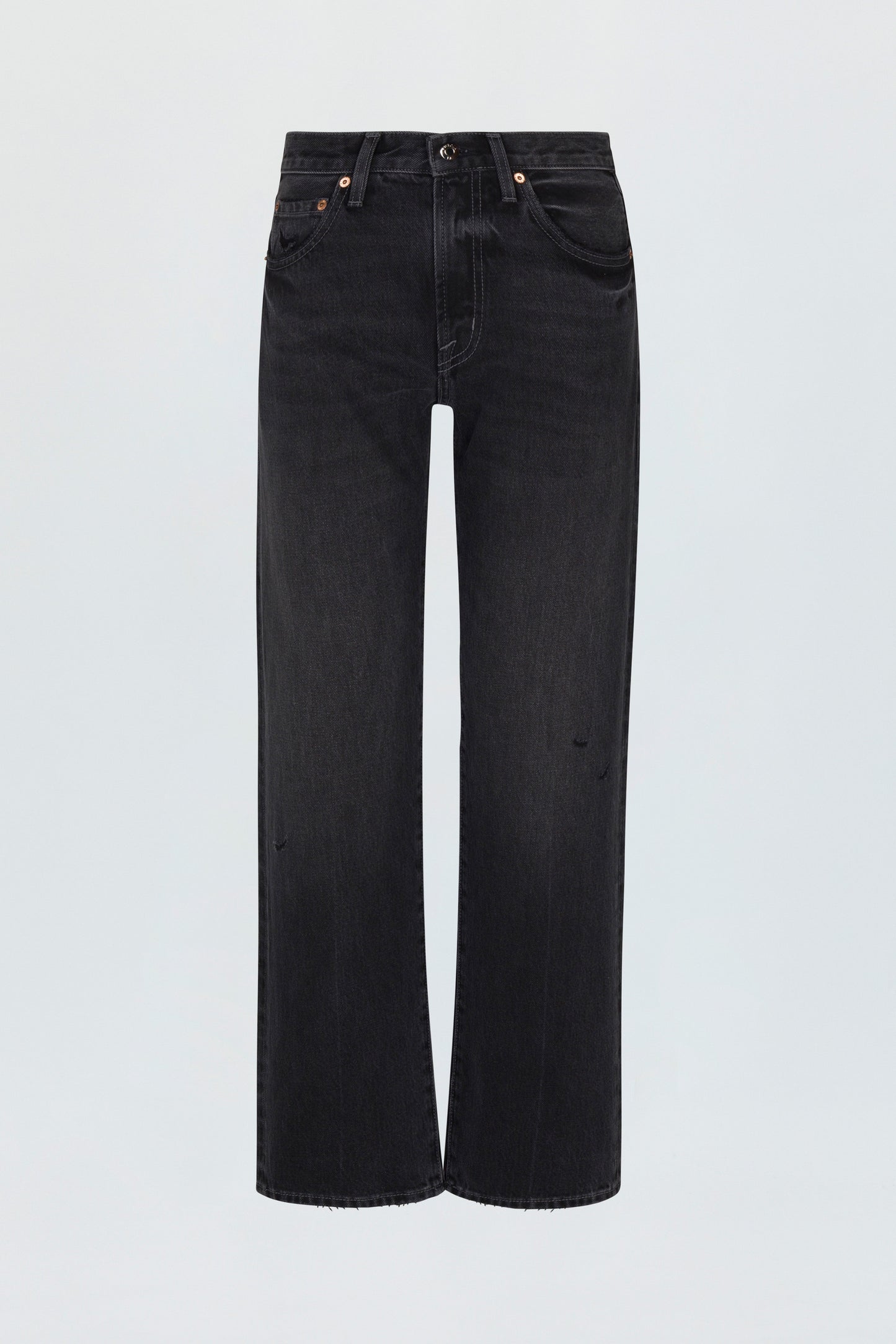 Allostudios – PETITE Lexi Bowed Straight Jeans - Vasket Sort Denim