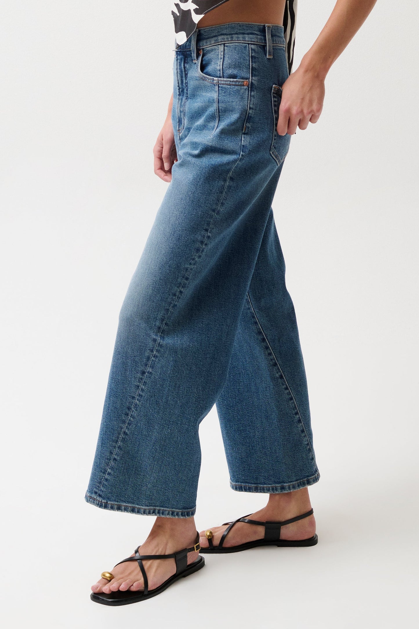 Allostudios – Kyra Højtaljede Bowed Ankle Jeans - Mørkeblå Denim