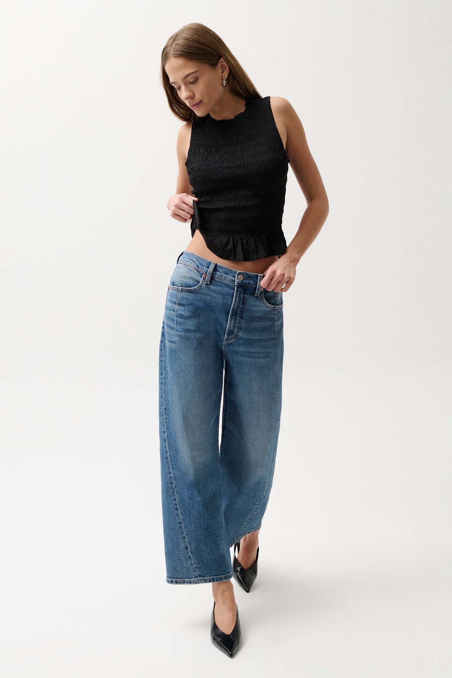 Allostudios – Kyra Højtaljede Bowed Ankle Jeans - Mørkeblå Denim