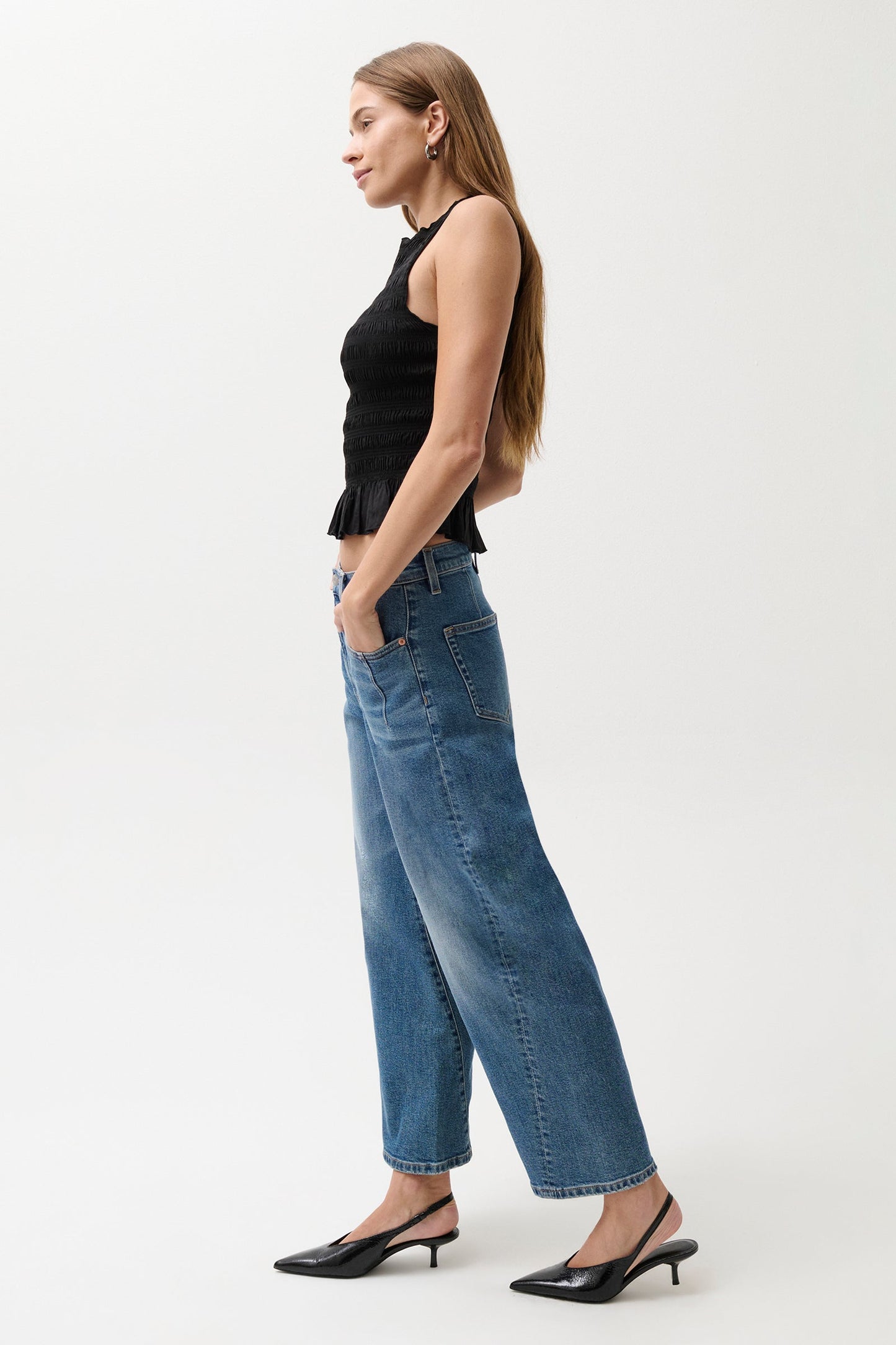 Allostudios – Kyra Højtaljede Bowed Ankle Jeans - Mørkeblå Denim