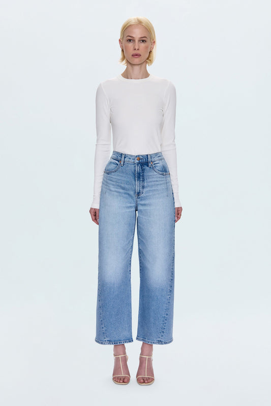 Allostudios – Kyra Højtaljede Bowed Ankle Jeans - Lyseblå Denim