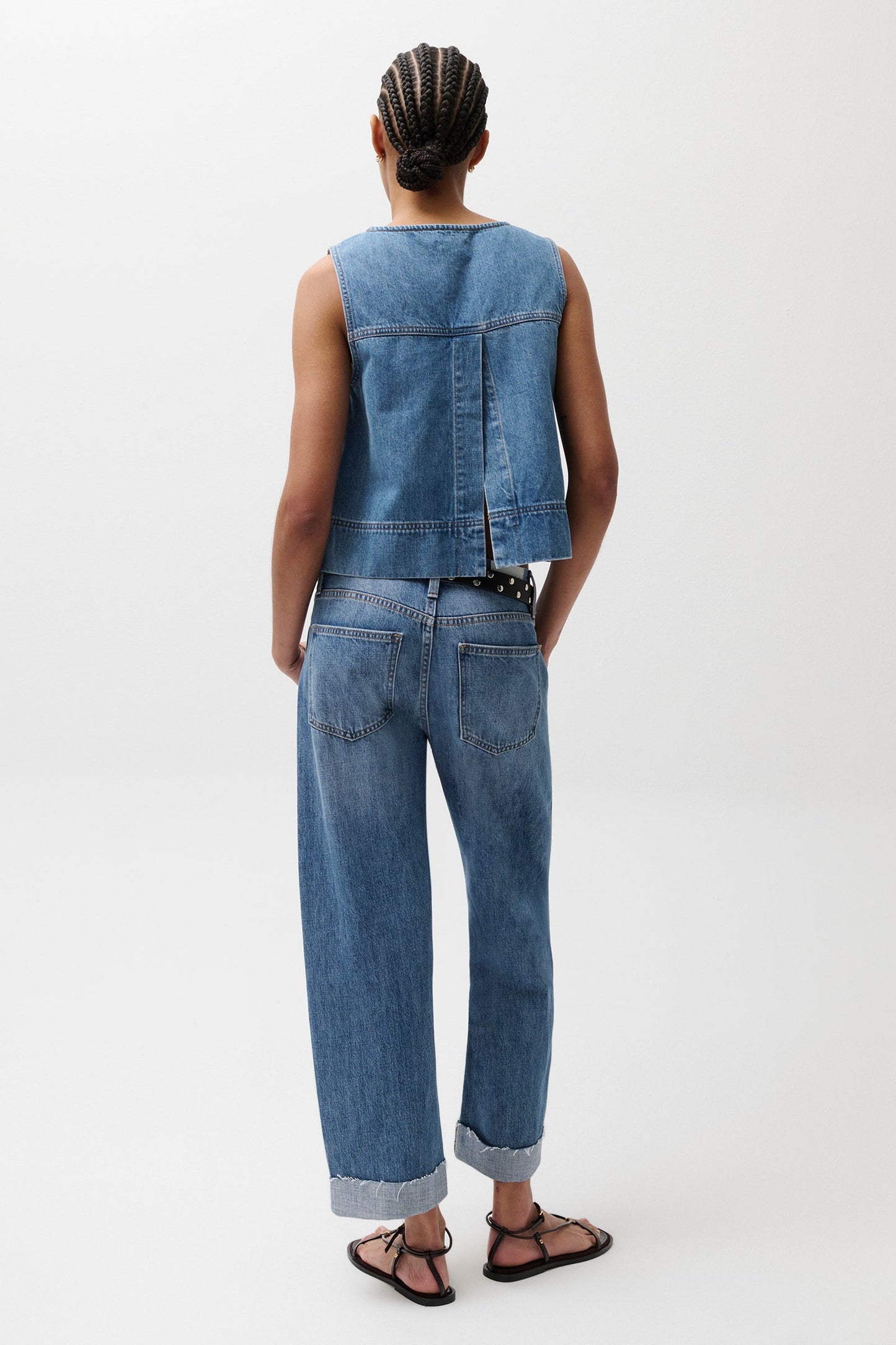 Allostudios – Kacey Mid Rise Cuffed Boyfriend Jeans - Lys Vintageblå