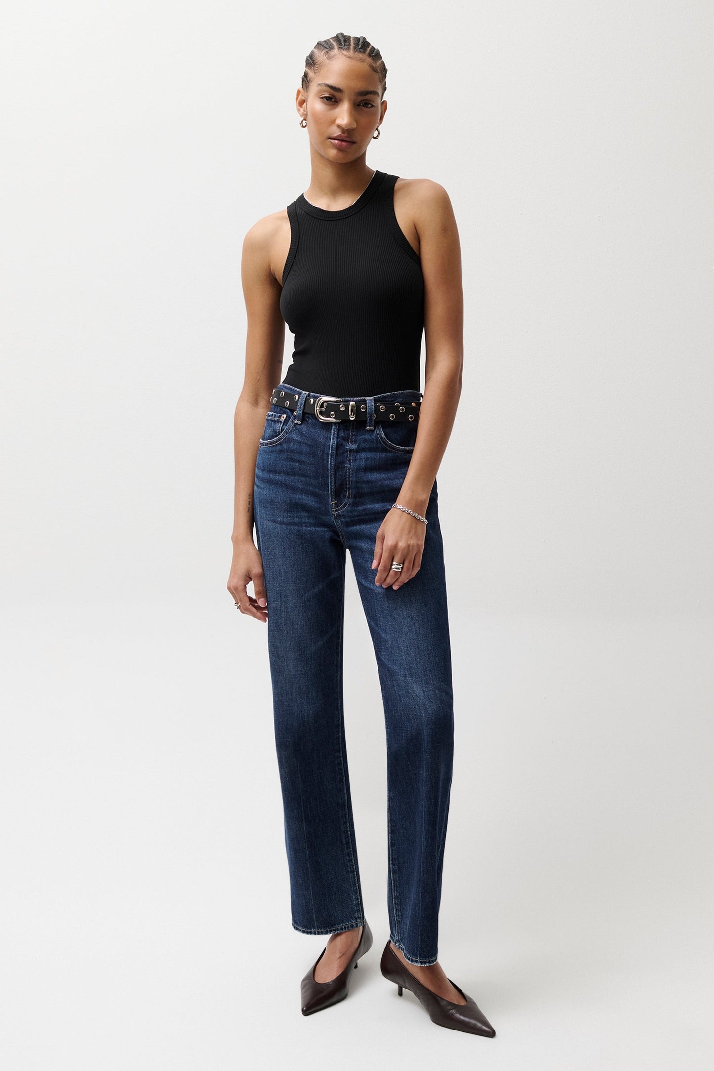 Allostudios – Cassie Super Højtaljede Straight Jeans - Dyb Marineblå Denim