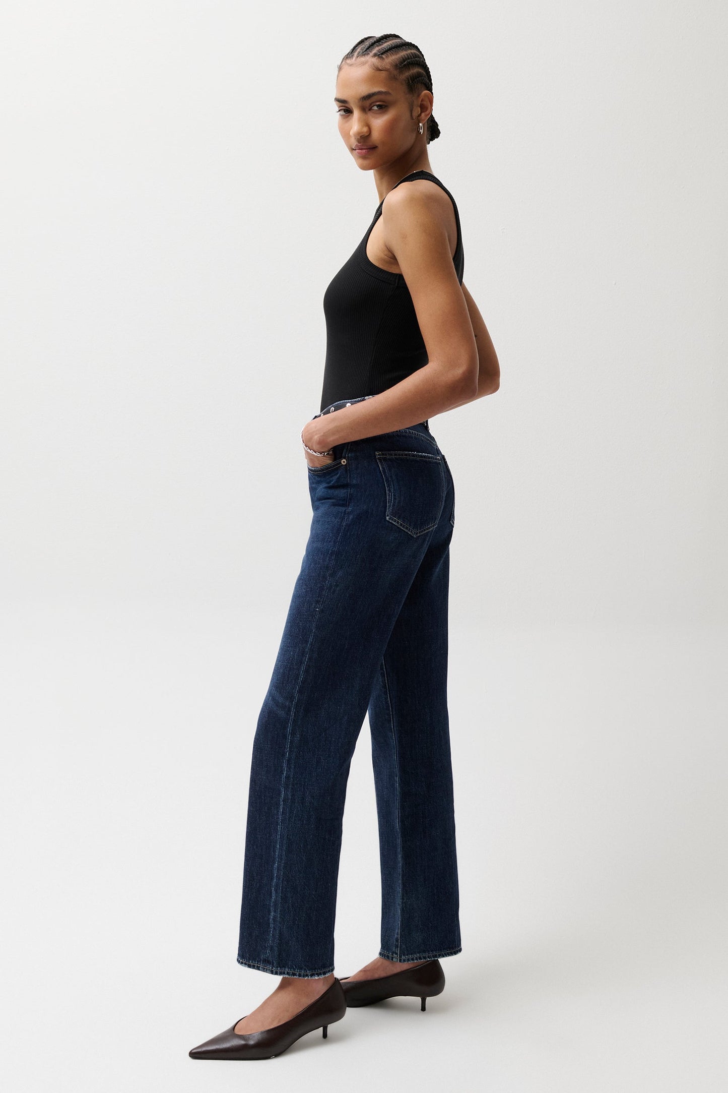 Allostudios – Cassie Super Højtaljede Straight Jeans - Dyb Marineblå Denim