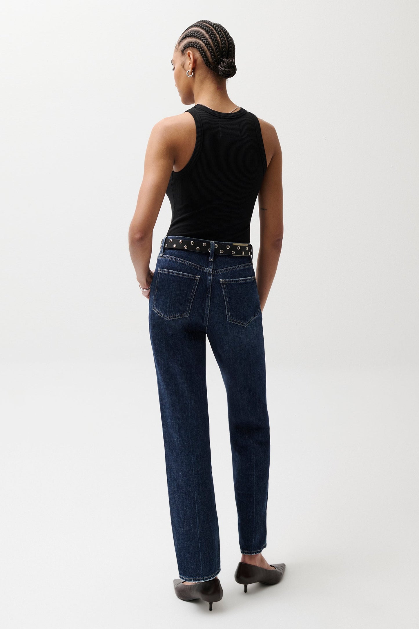 Allostudios – PETITE Cassie Super Højtaljede Straight Jeans - Mørkeblå Denim