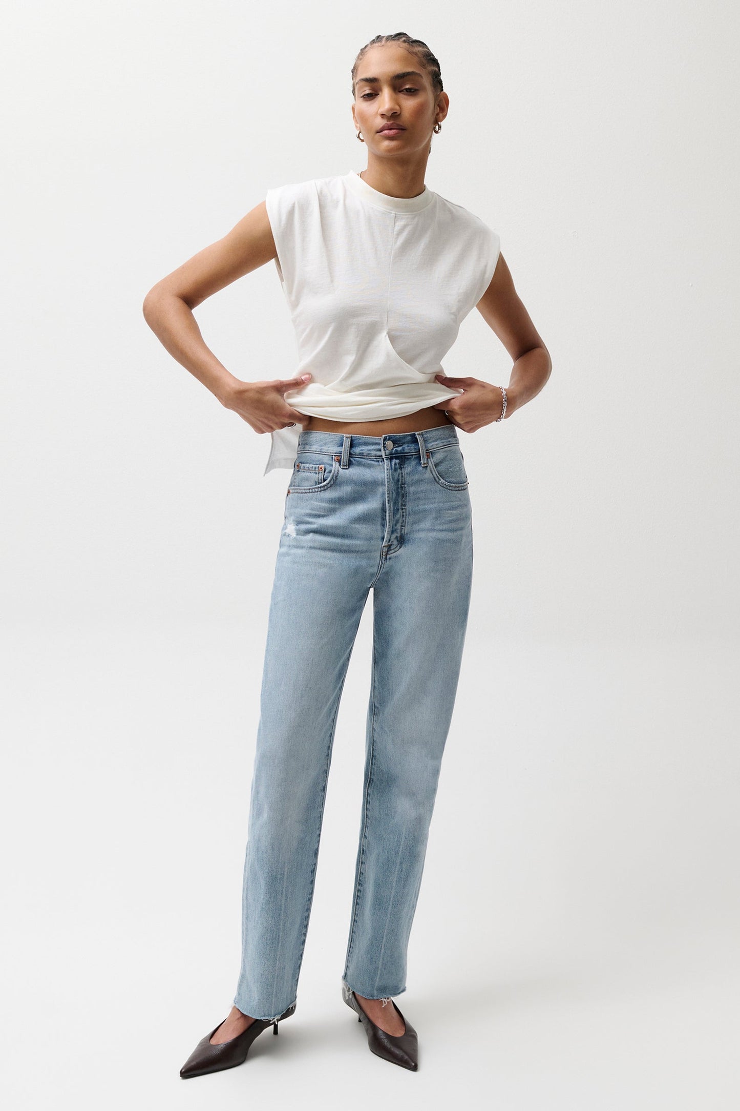 Allostudios – Cassie Super Højtaljede Straight Jeans - Autentisk Vintage Denim