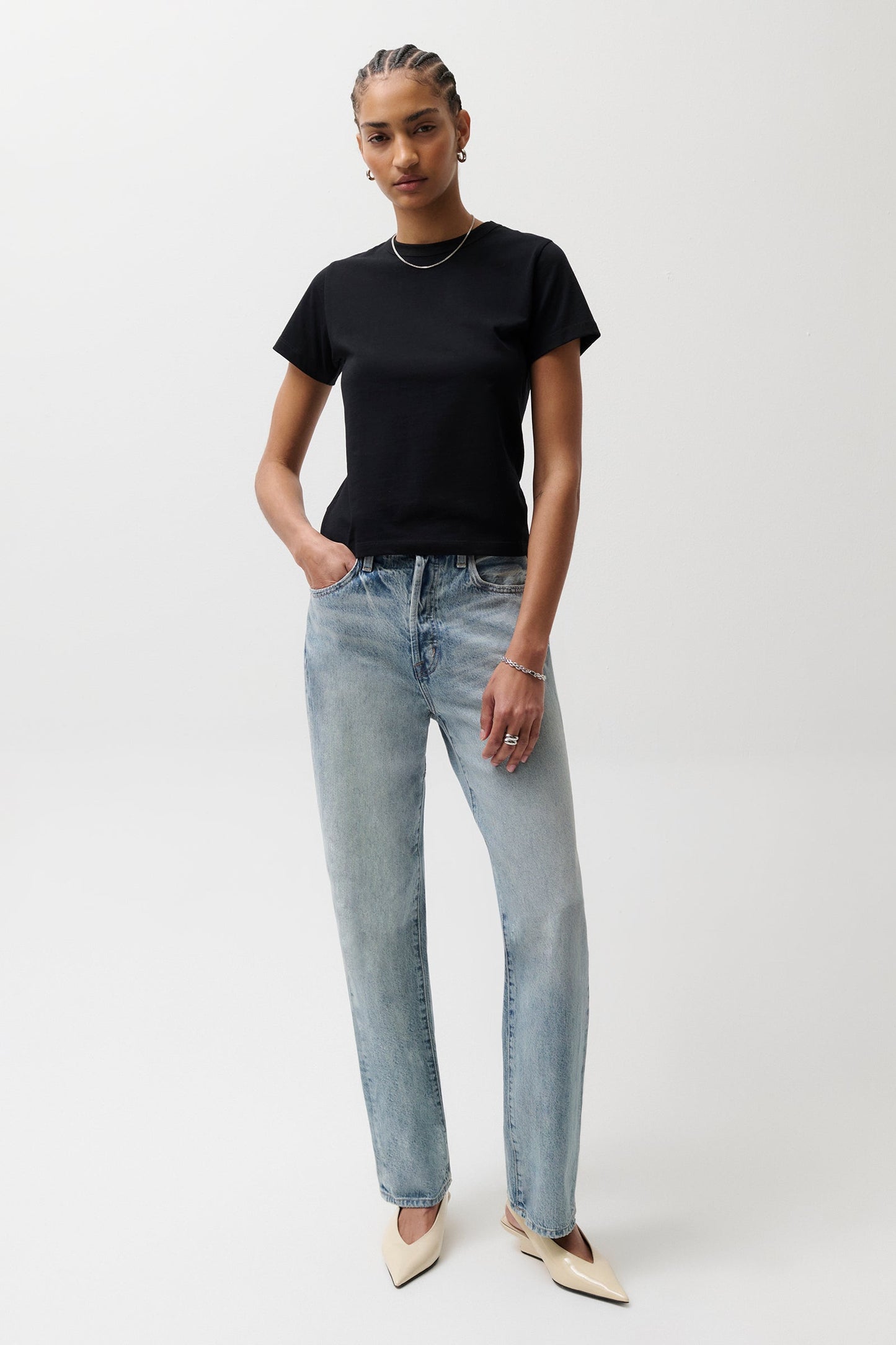Allostudios – Cassie Super Højtaljede Straight Jeans - Bramble Blue Denim