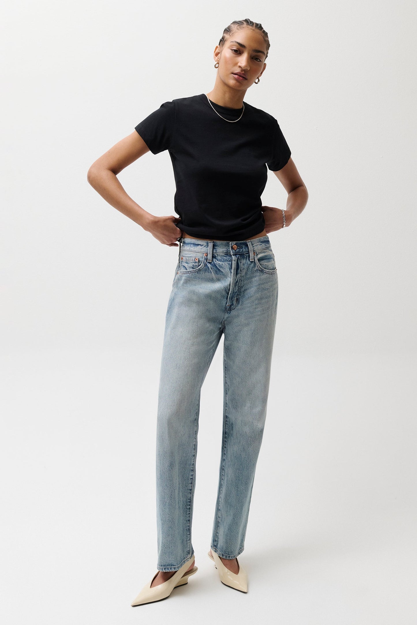 Allostudios – Cassie Super Højtaljede Straight Jeans - Bramble Blue Denim