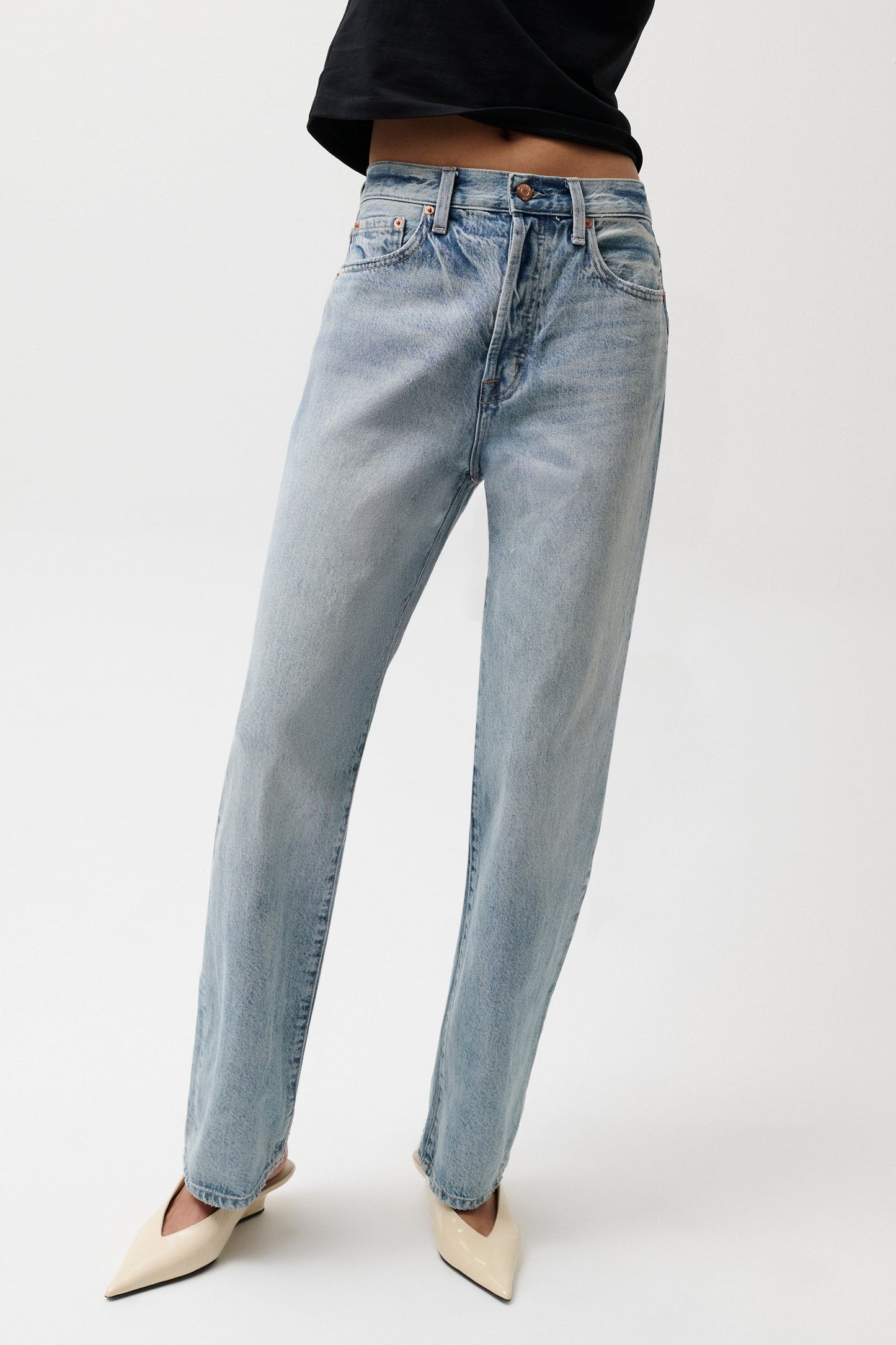 Allostudios – Cassie Super Højtaljede Straight Jeans - Bramble Blue Denim