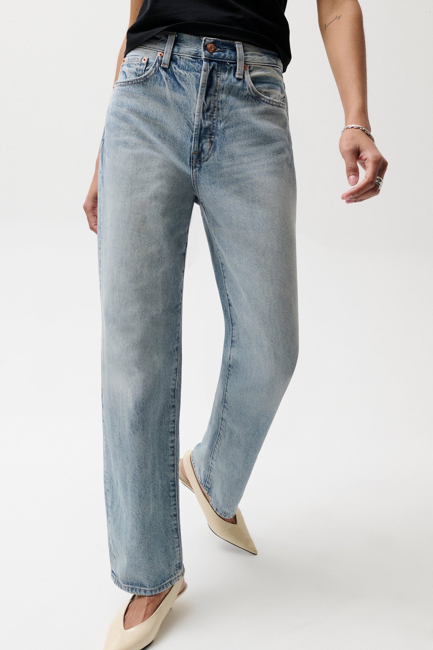 Allostudios – Cassie Super Højtaljede Straight Jeans - Bramble Blue Denim