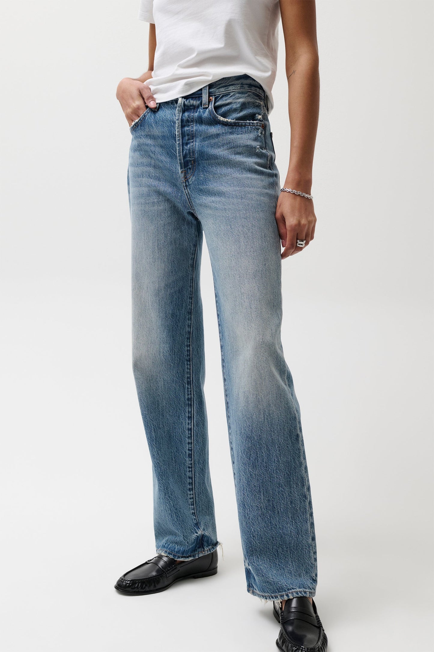 Allostudios – Cassie Højtaljede Straight Jeans - Vintage Blå Denim