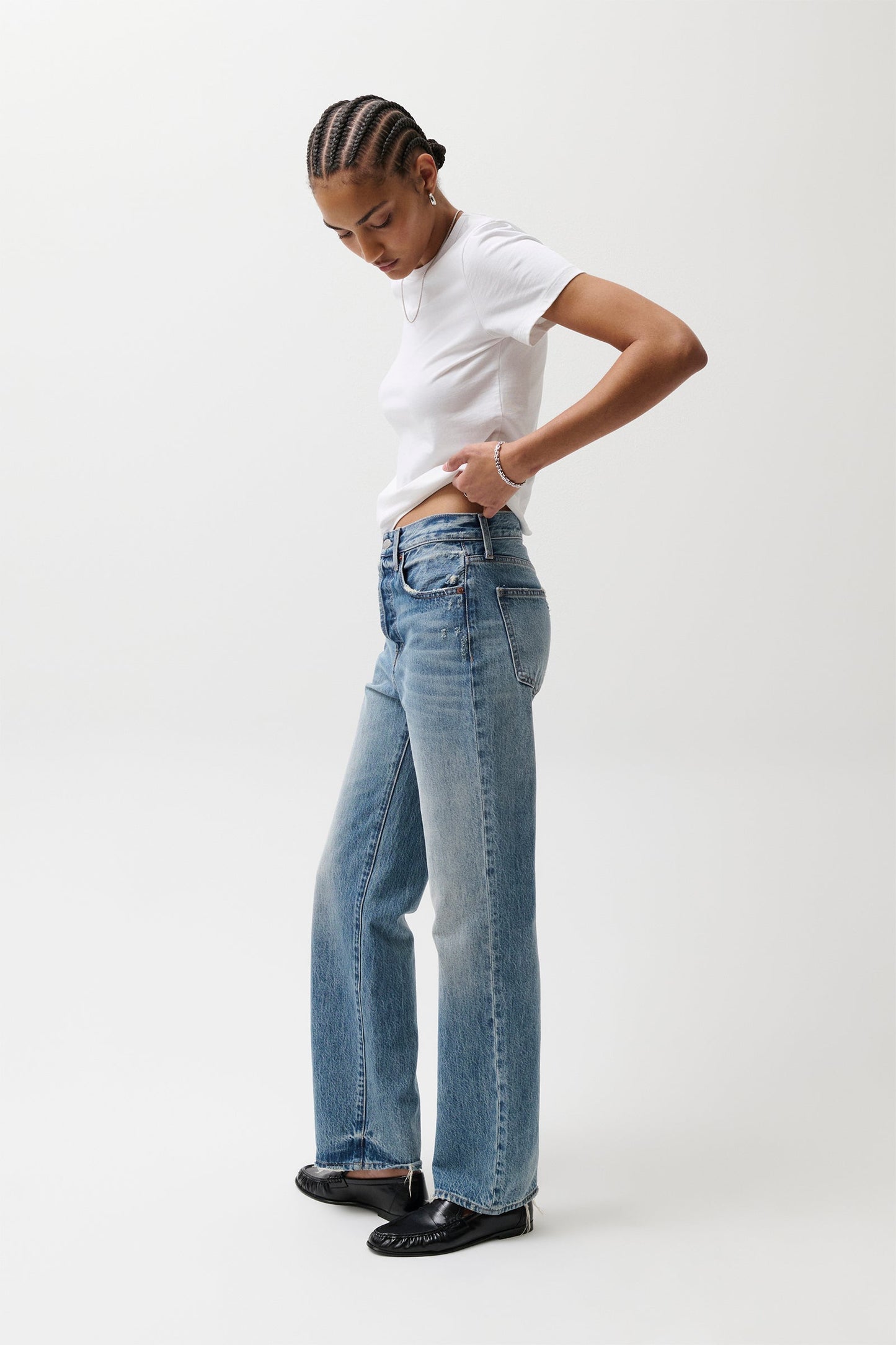 Allostudios – Cassie Højtaljede Straight Jeans - Vintage Blå Denim