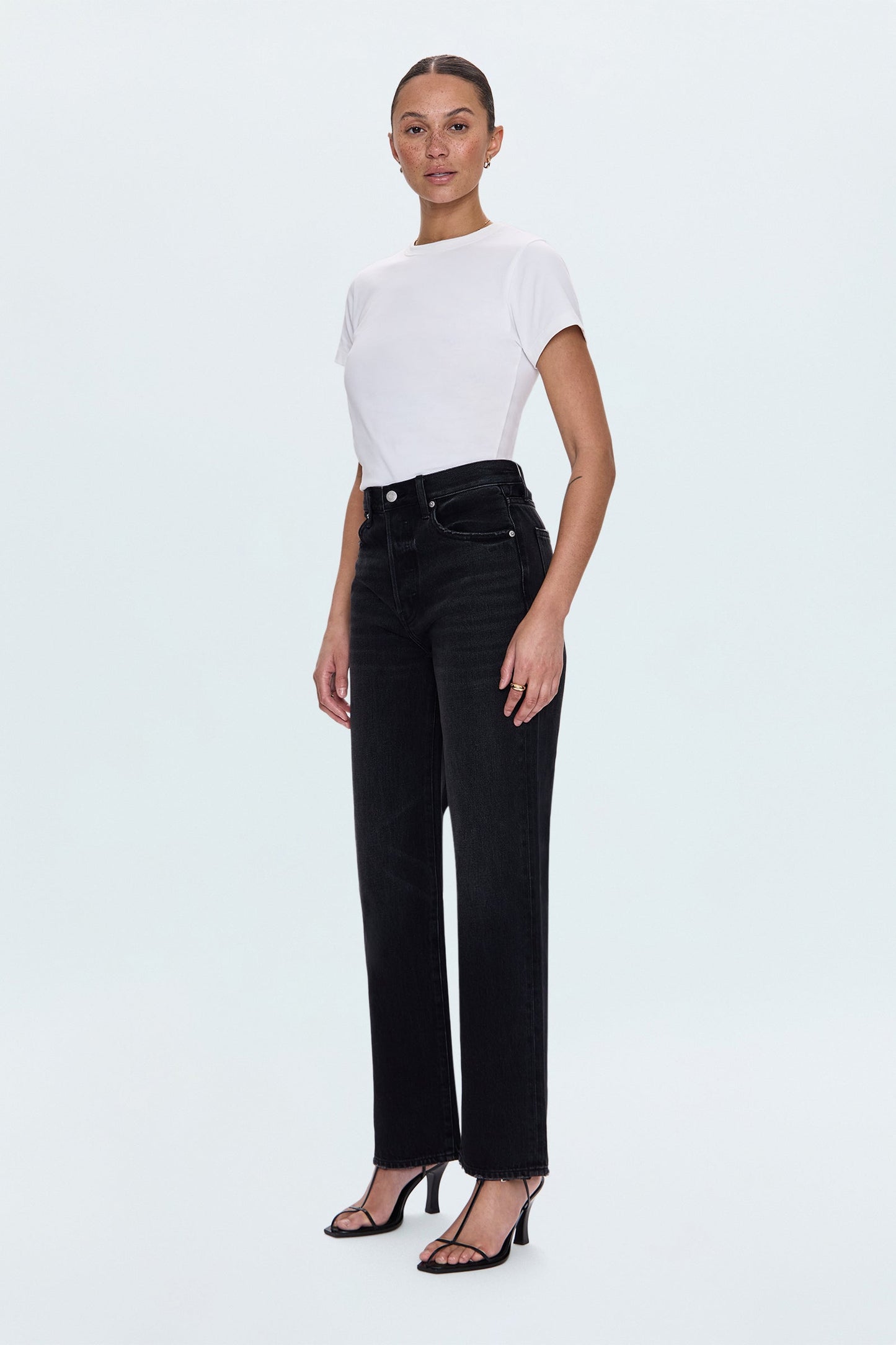 Allostudios – Cassie Højtaljede Straight Jeans - Koksgrå Denim