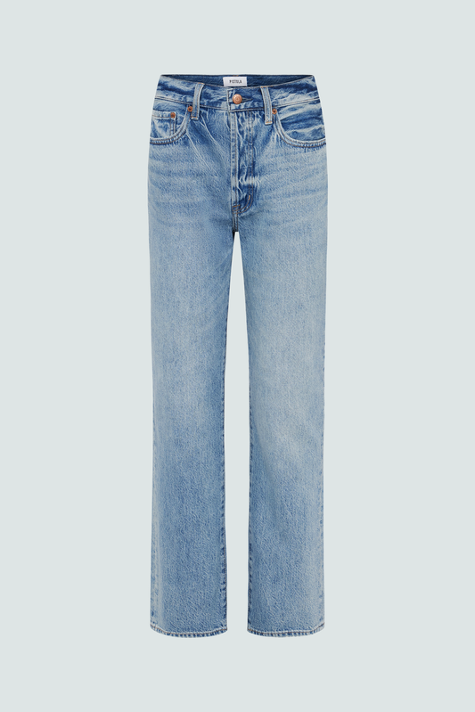 Allostudios – PETITE Cassie Super Højtaljede Straight Jeans - Lyseblå Denim