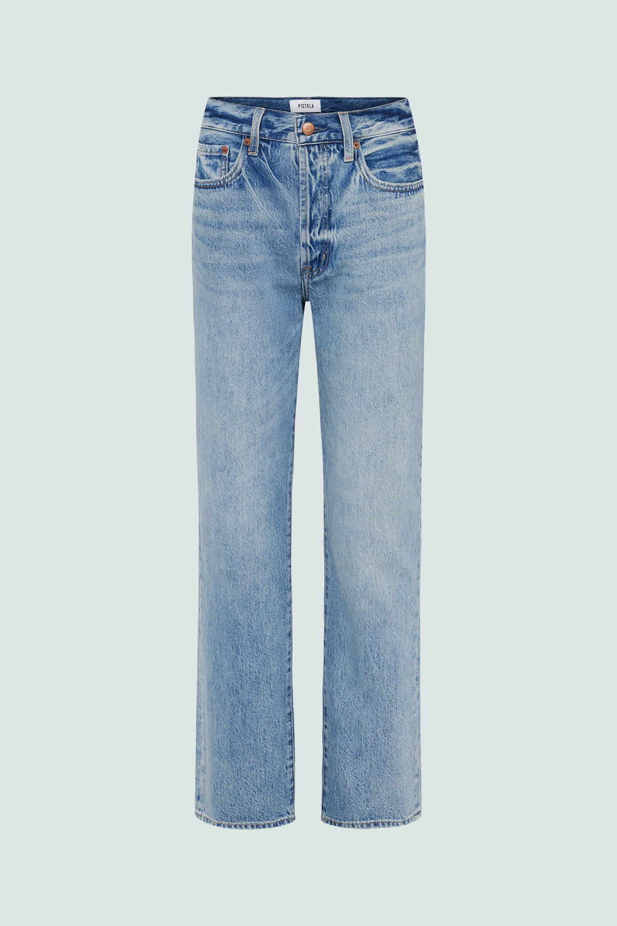 Allostudios – Cassie Super Højtaljede Straight Jeans - Bramble Blue Denim