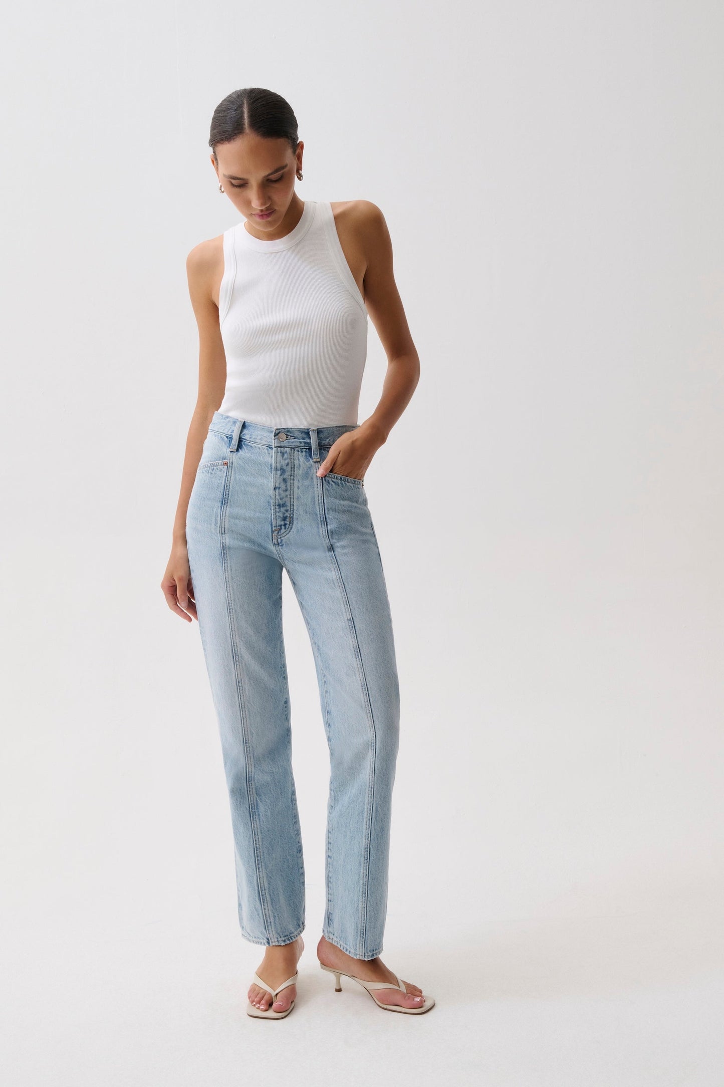 Allostudios Cassie Super Højtaljede Straight Jeans - Mellemblå Vintage