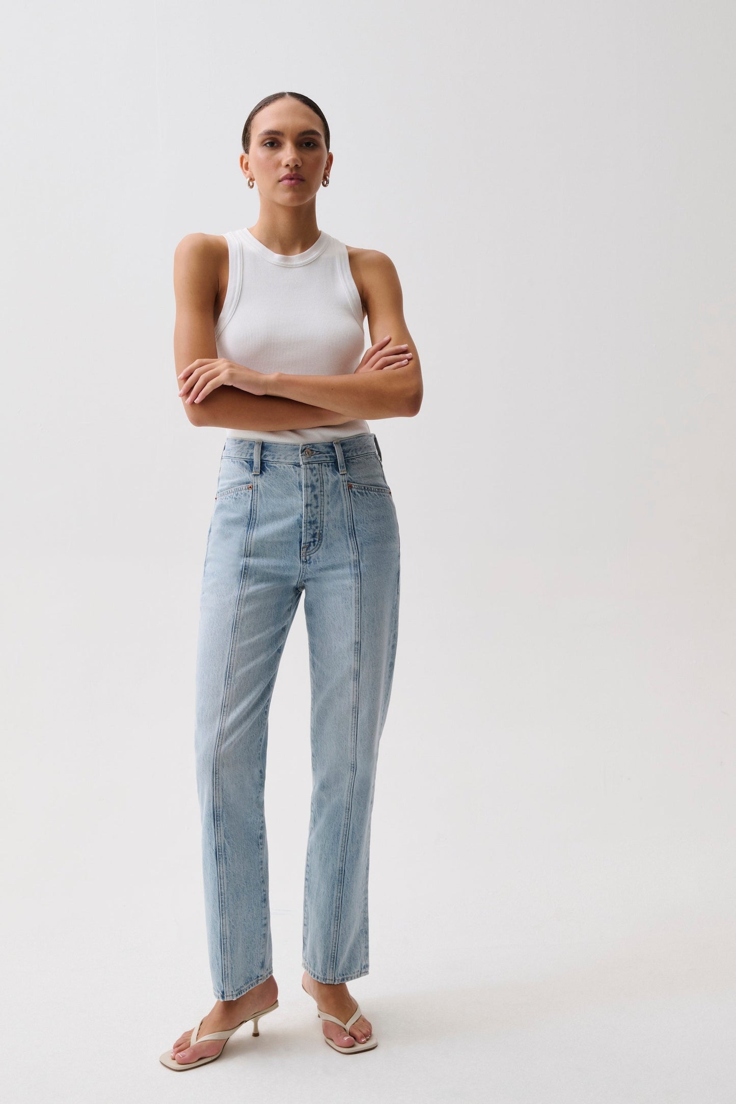 Allostudios Cassie Super Højtaljede Straight Jeans - Mellemblå Vintage
