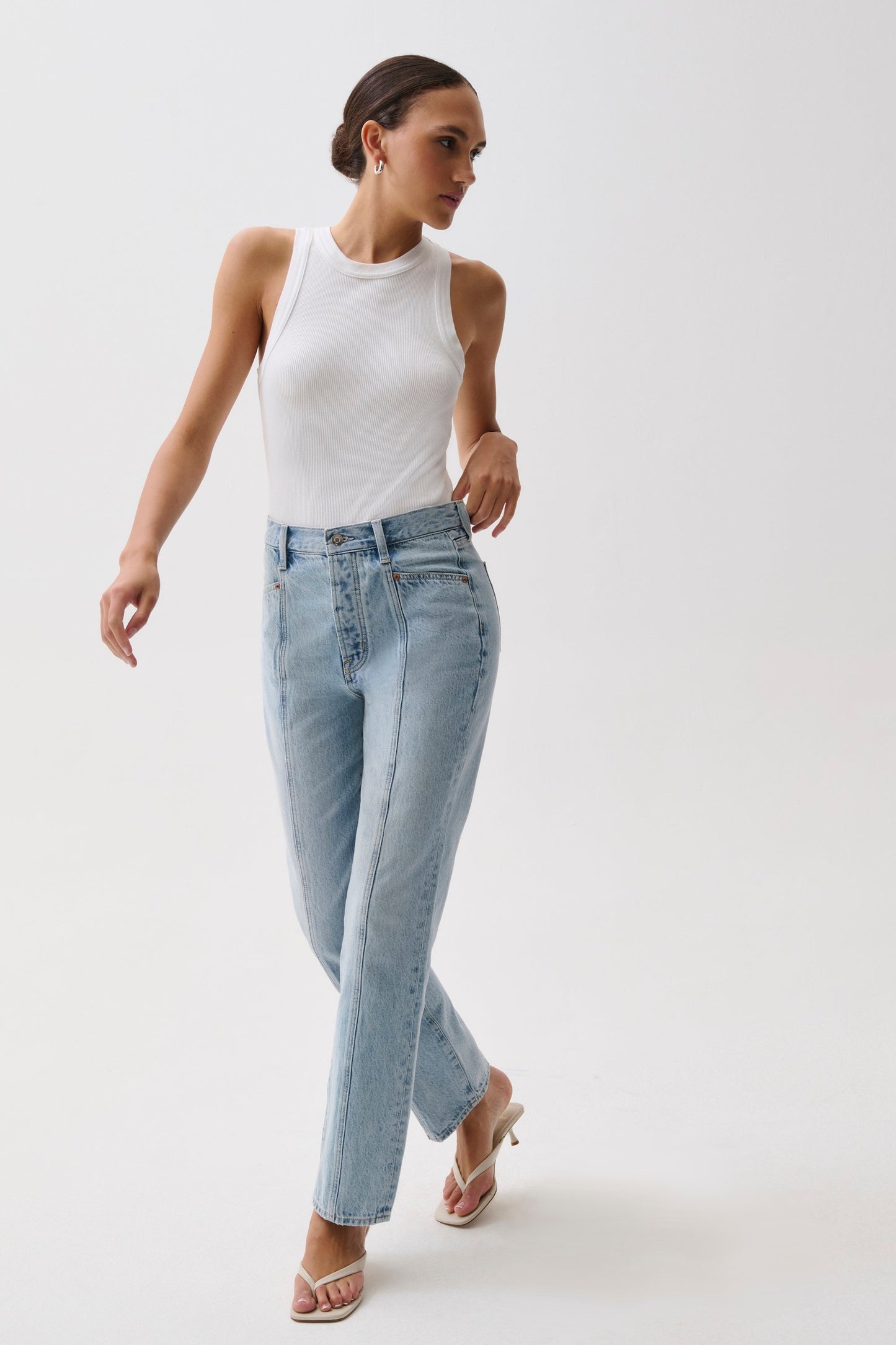 Allostudios Cassie Super Højtaljede Straight Jeans - Mellemblå Vintage