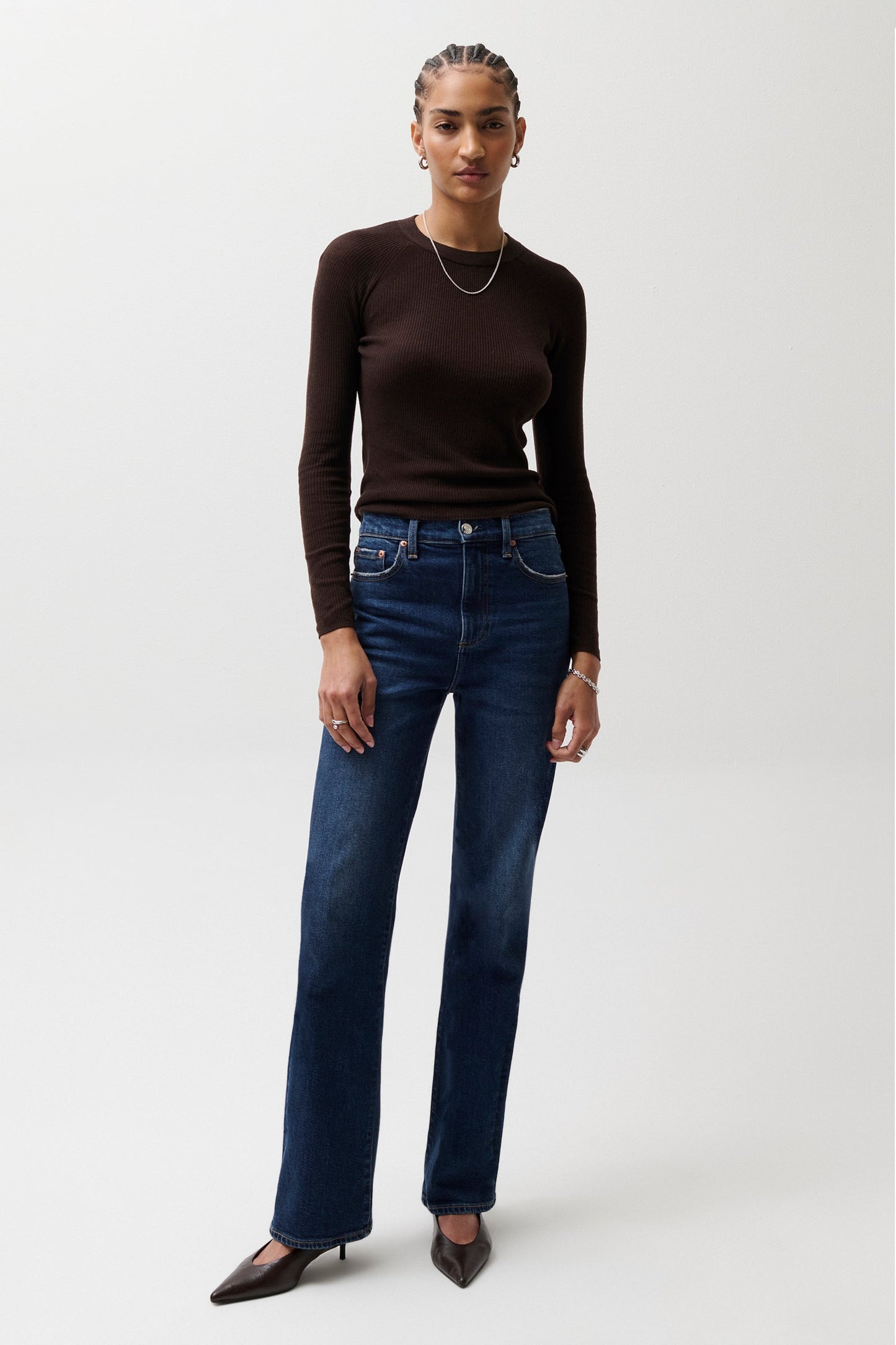 Allostudios – Petite Evie Højtaljede Slim Boot Jeans - Mørk Blå