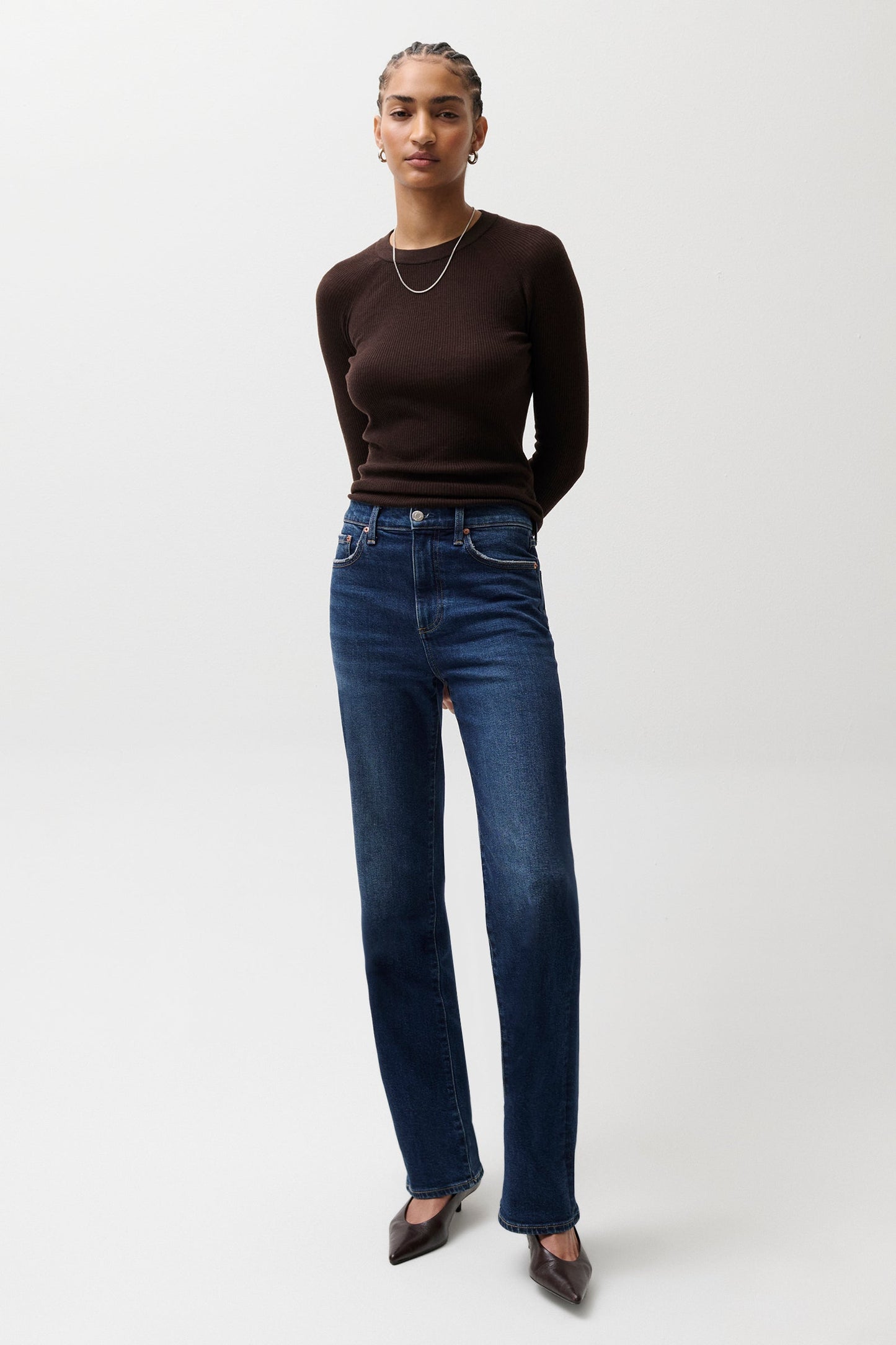 Allostudios – Evie Højtaljede Slim Boot Jeans - Mørk Blå