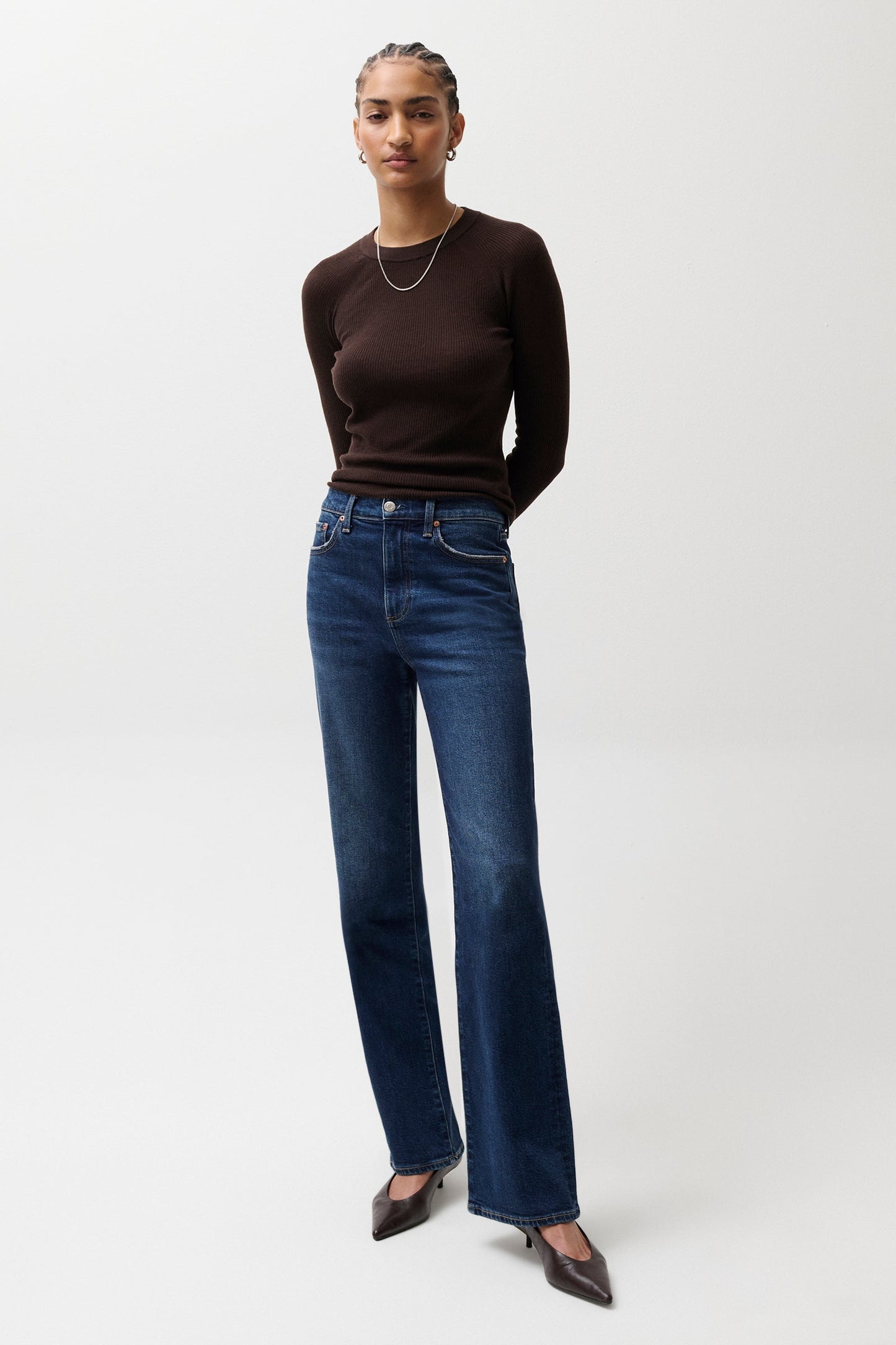Allostudios – Evie Højtaljede Slim Boot Jeans - Mørk Blå