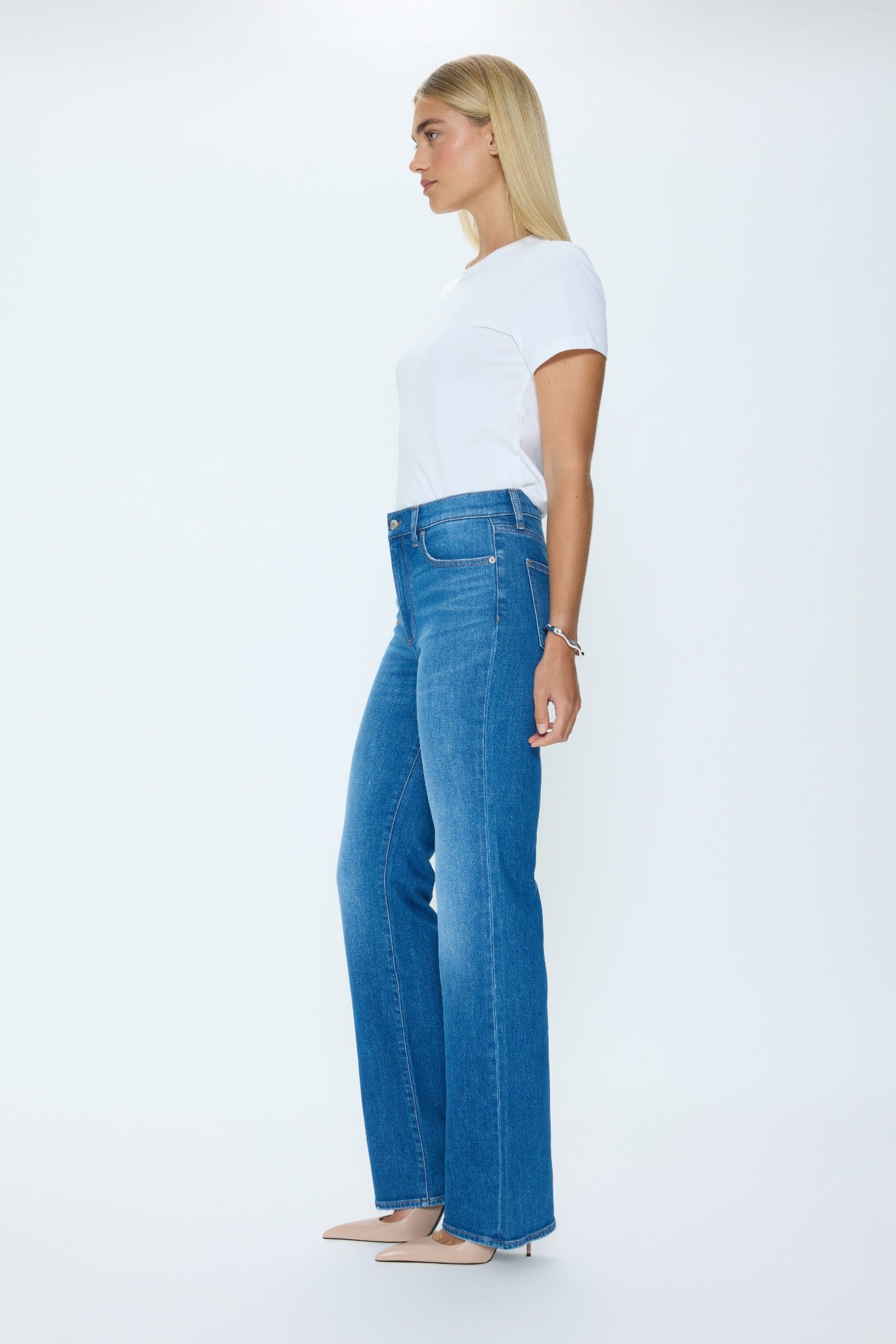 Allostudios Evie Højtaljede Slim Boot Jeans - Mellemblå