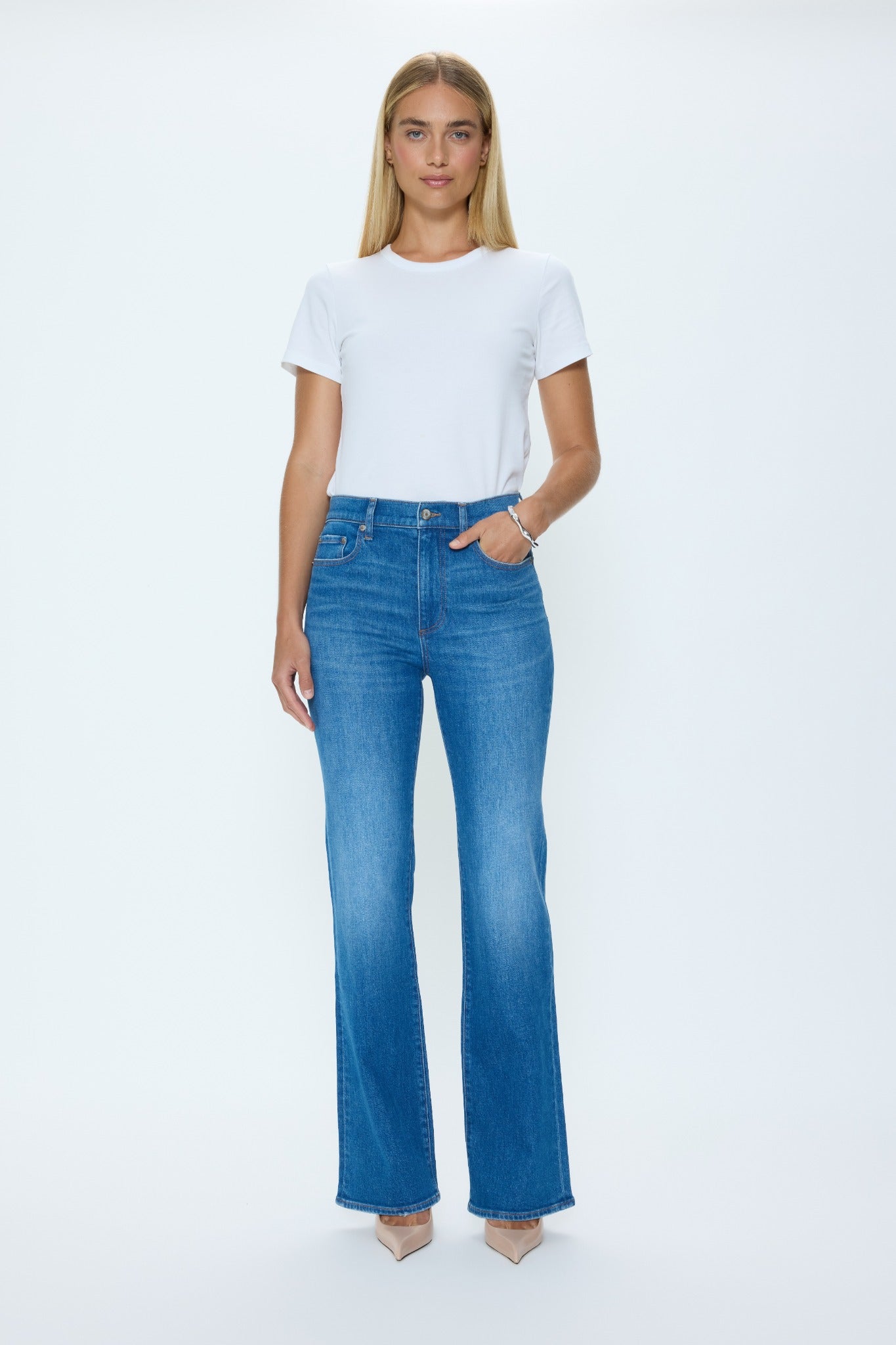 Allostudios Evie Højtaljede Slim Boot Jeans - Mellemblå