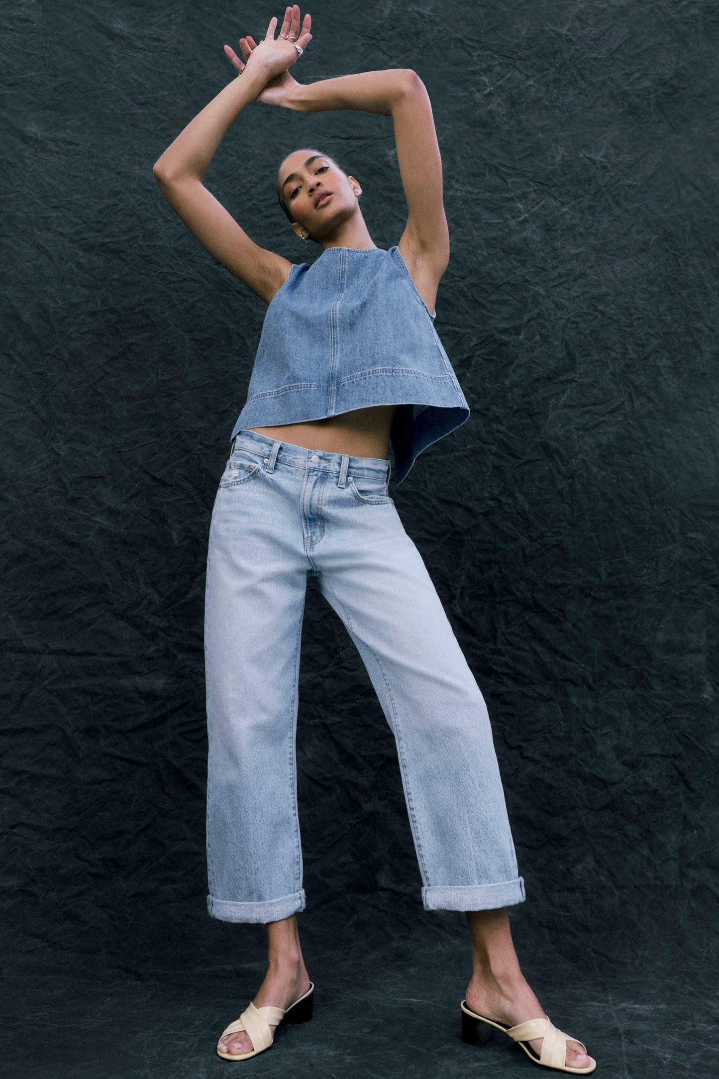 Allostudios Donny Boyfriend Jeans med Oprullede Bukseben - Old Blues