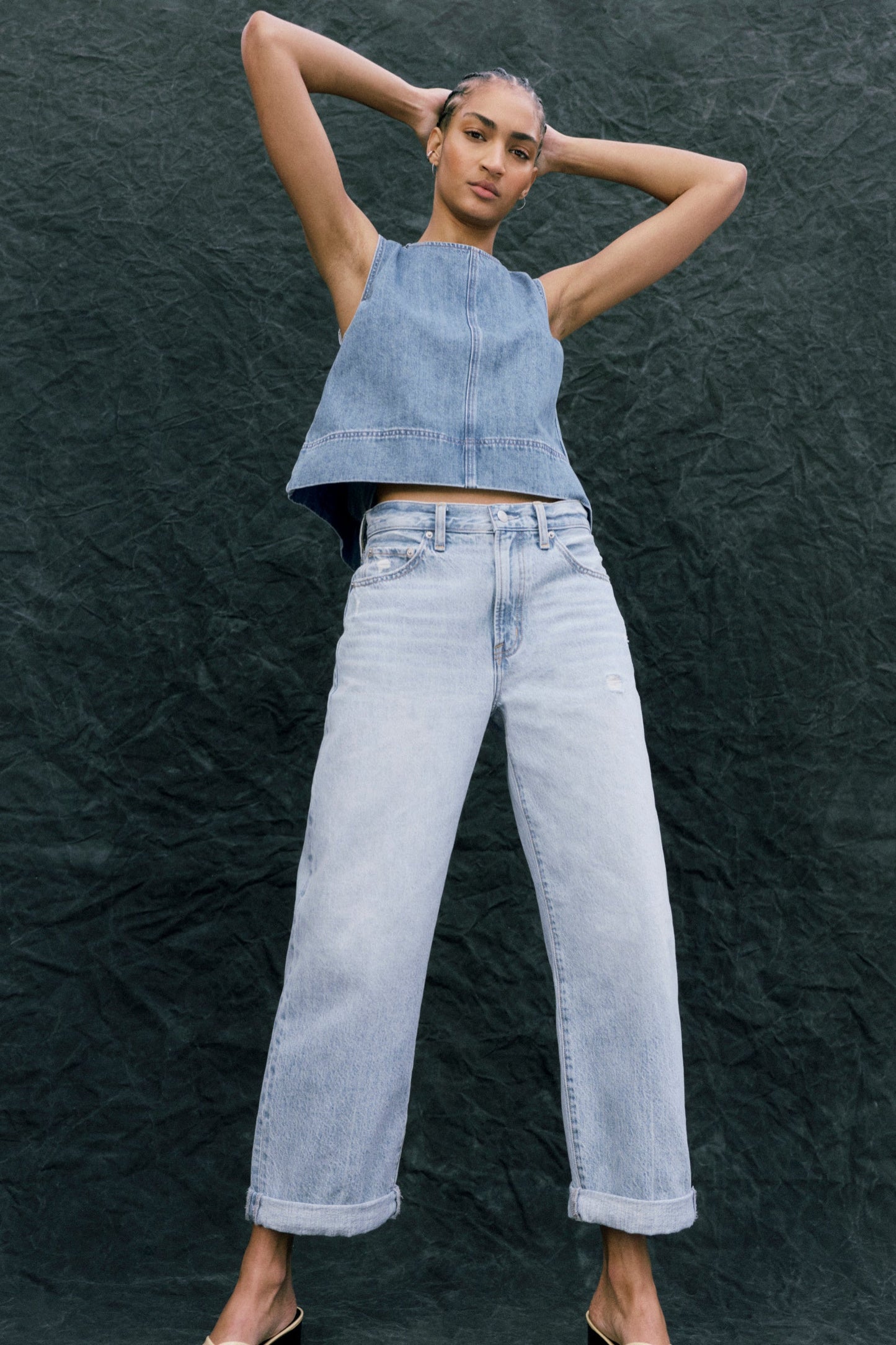 Allostudios Donny Boyfriend Jeans med Oprullede Bukseben - Old Blues