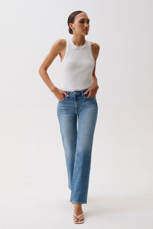 Allostudios – Aleks Mid Rise Straight Long Jeans - Stålblå