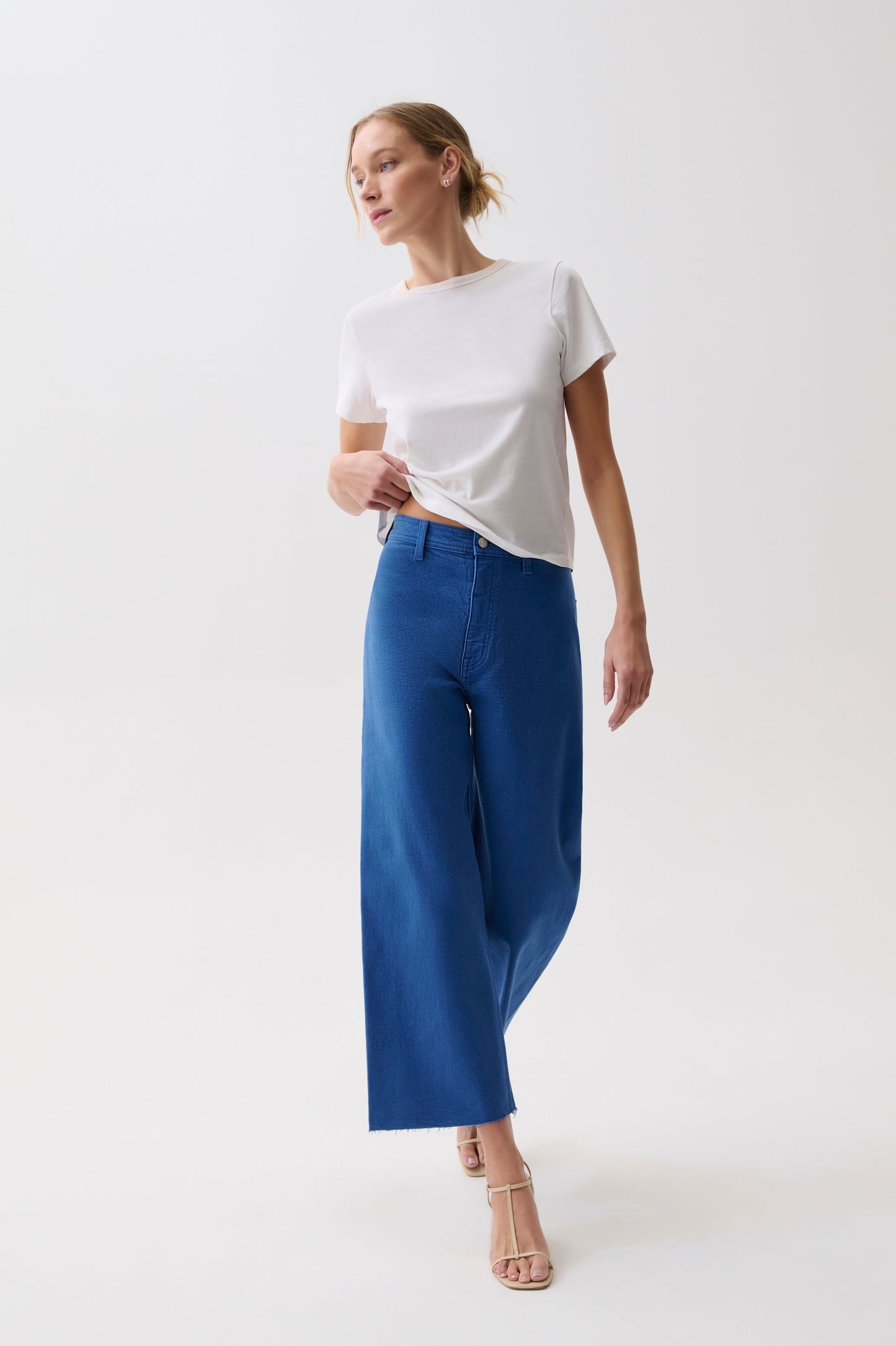 Allostudios – Penny Crop High Rise Wide Leg Jeans - Himmelblå