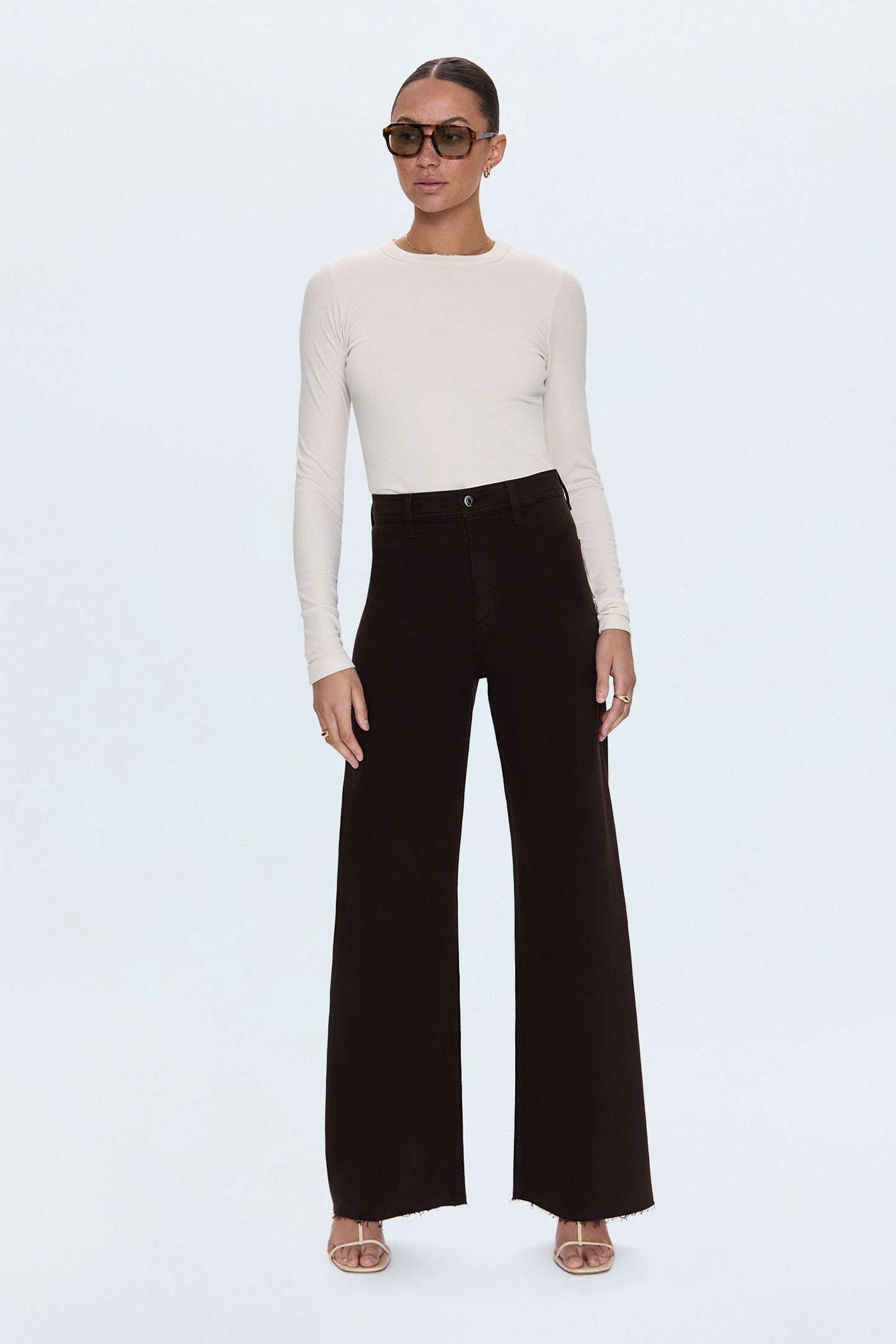 Allostudios – Penny Højtaljede Wide Leg Jeans - Dyb Sort Brun Denim