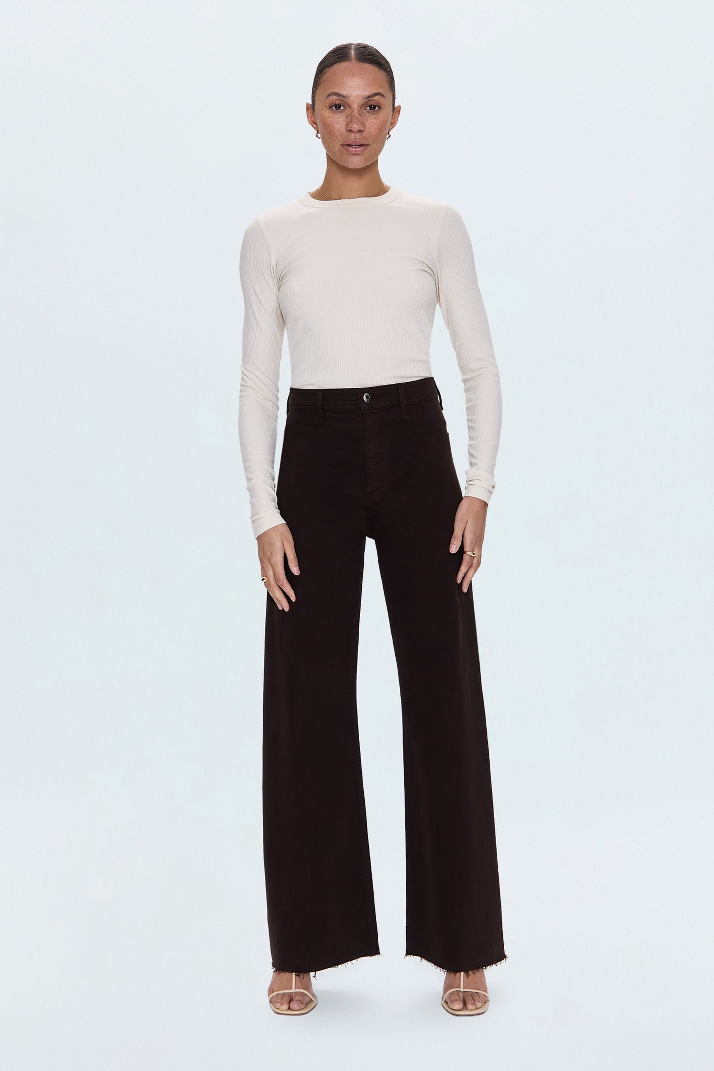 Allostudios – Penny Højtaljede Wide Leg Jeans - Dyb Sort Brun Denim